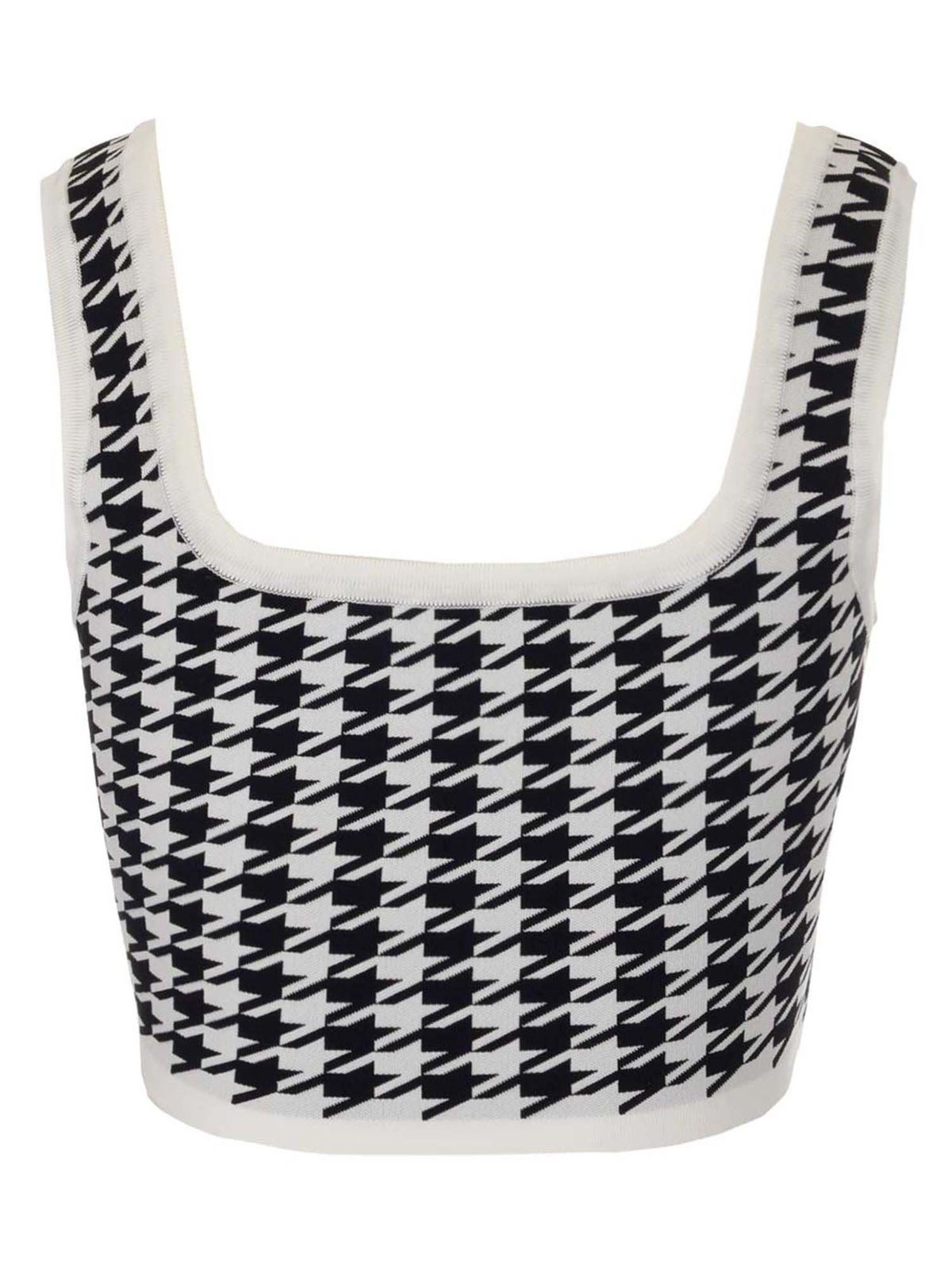 Tops & shirts Balmain - Houndstooth crop top in black and white ...