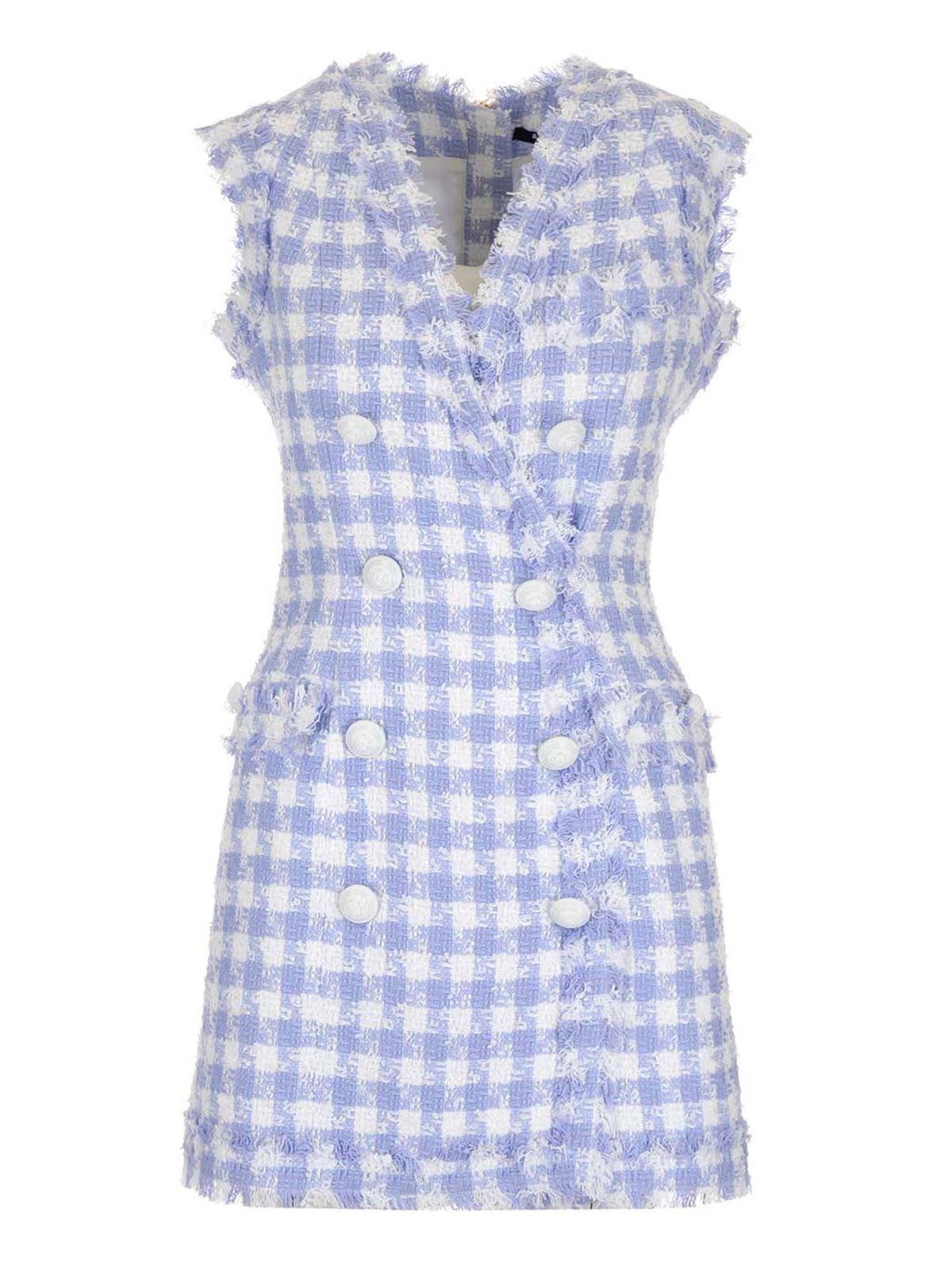 Click to view more detailed imagery on our partner's website Balmain Checked Dress In Light Blue And White