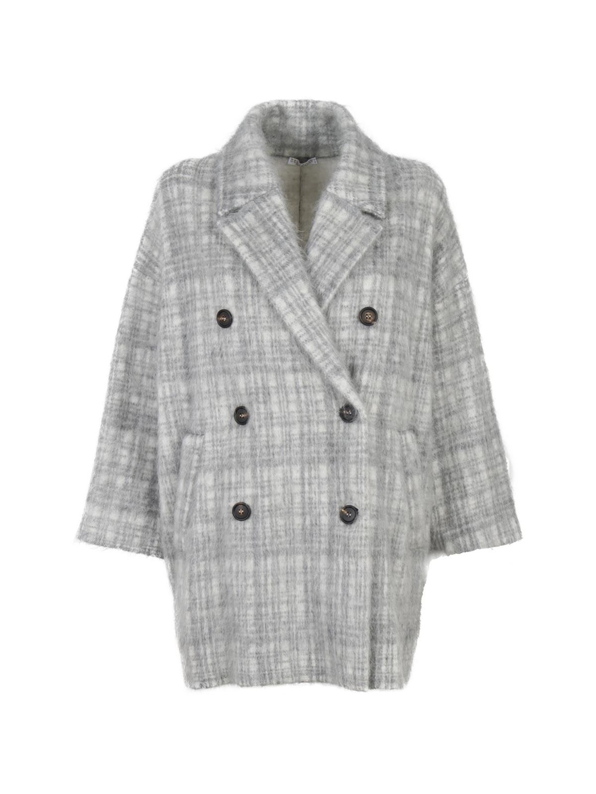 Brunello Cucinelli - Checked coat in light grey - knee length coats ...