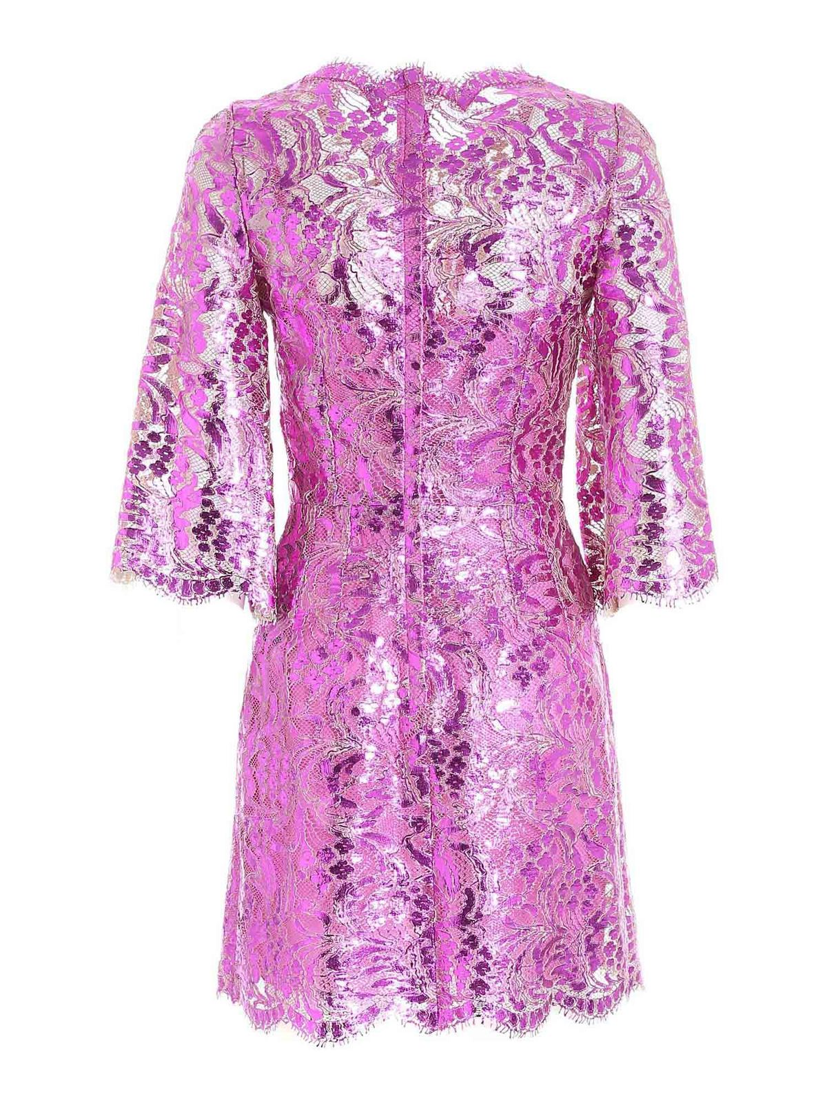 Short dresses Dolce & Gabbana - Lace dress in laminated purple -  F6R5UTHLM4TF0321