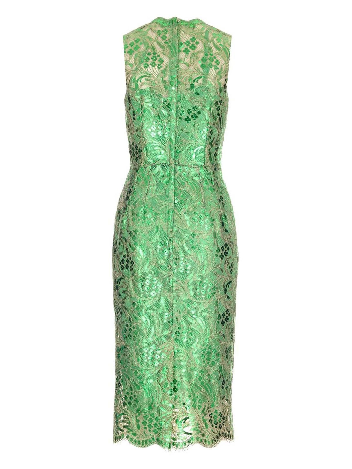 Dolce & Gabbana - Sleveless lace dress in green - knee length dresses ...