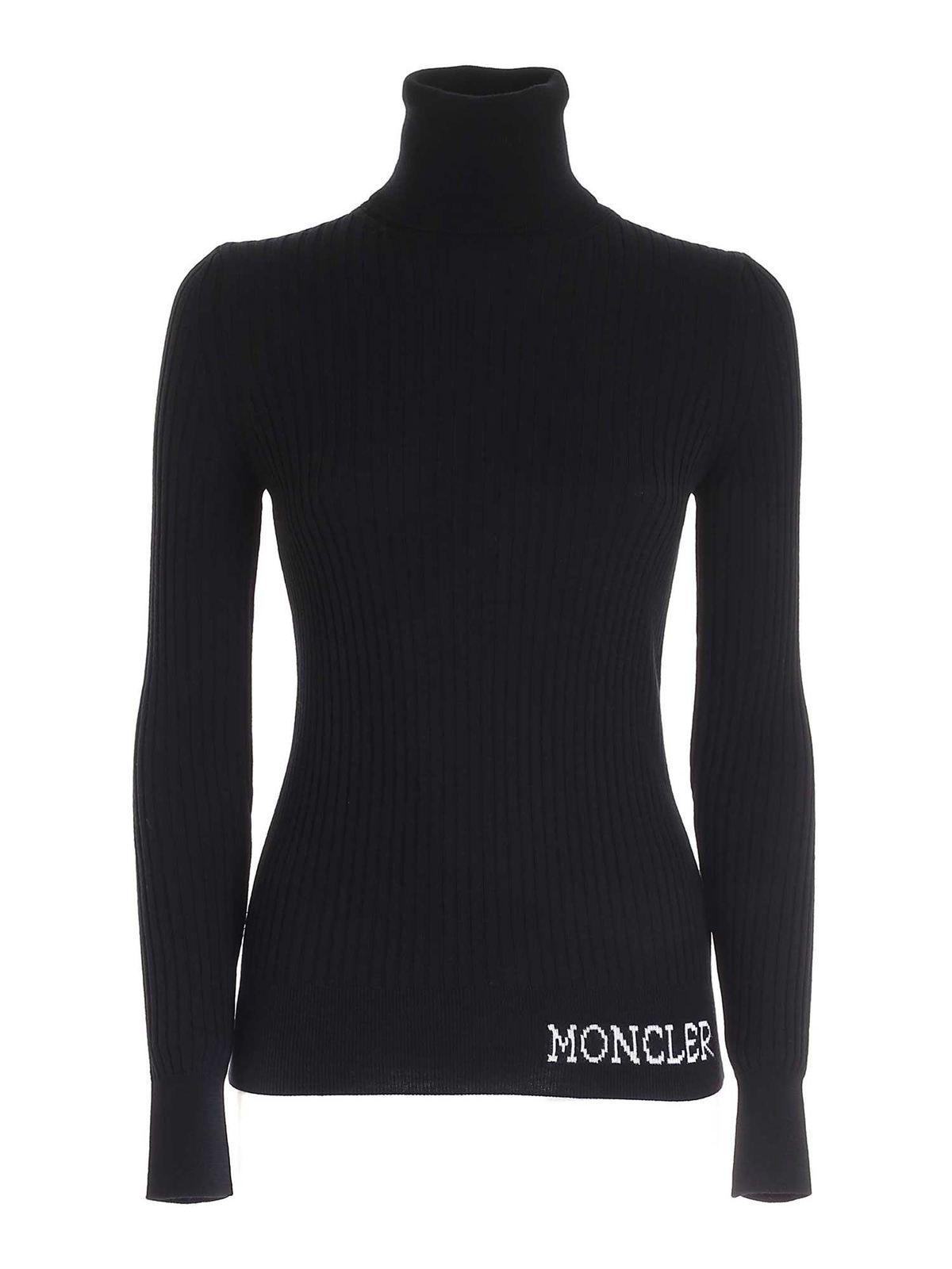 Turtlenecks & Polo necks Moncler - Ribbed turtleneck sweater in black ...
