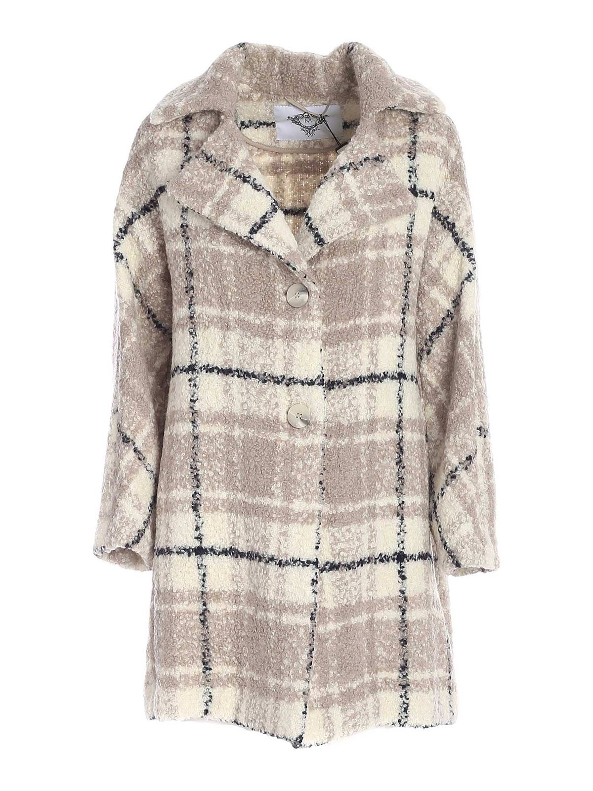 Knee length coats Diego M - Checkered bouclé coat in taupe color ...