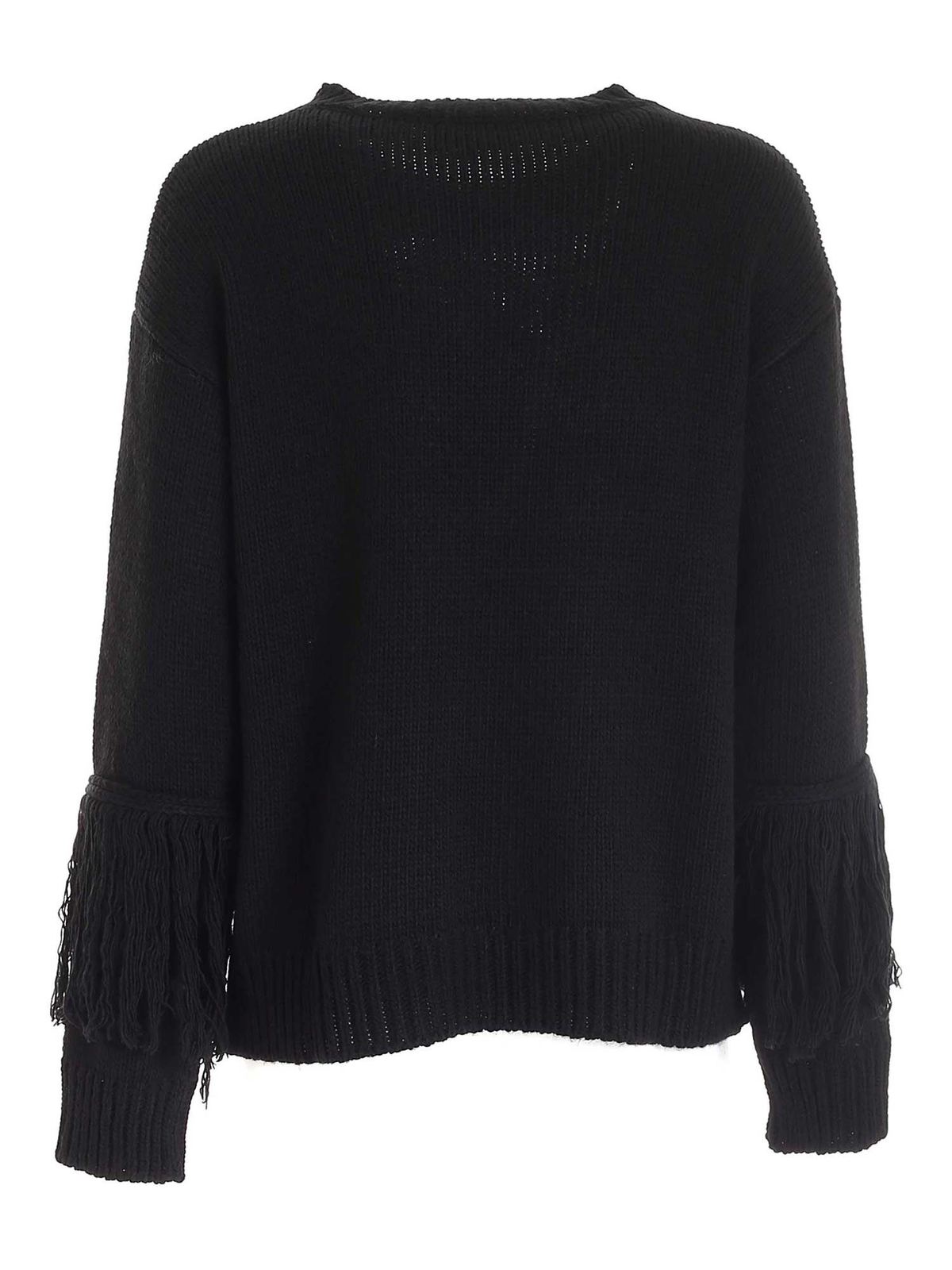 Maglia collo rotondo Gaelle Paris - Maglione con frange logato nero -  GBD10250NERO