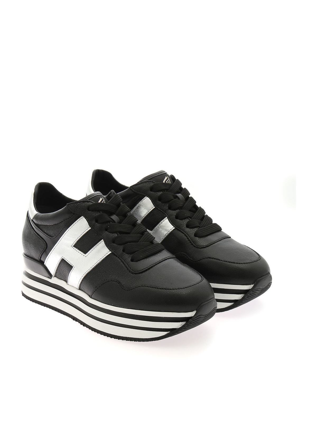 Trainers Hogan - Midi H222 sneakers in black and silver ...