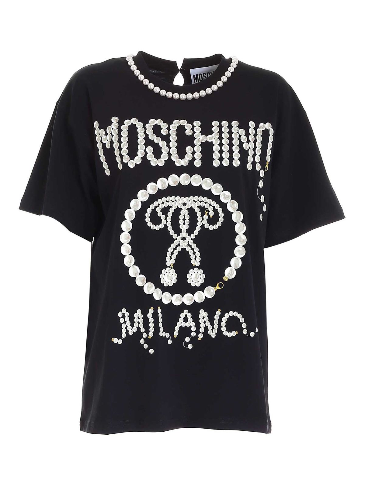 T-shirts Moschino - Pearls Double Question Mark logo T-shirt in b ...