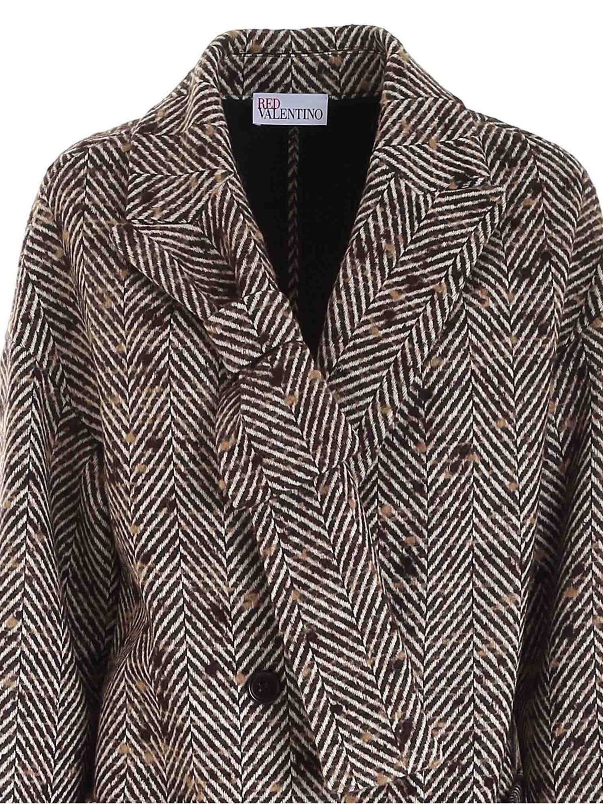 Knee length coats Valentino Red Herringbone coat in brown white and