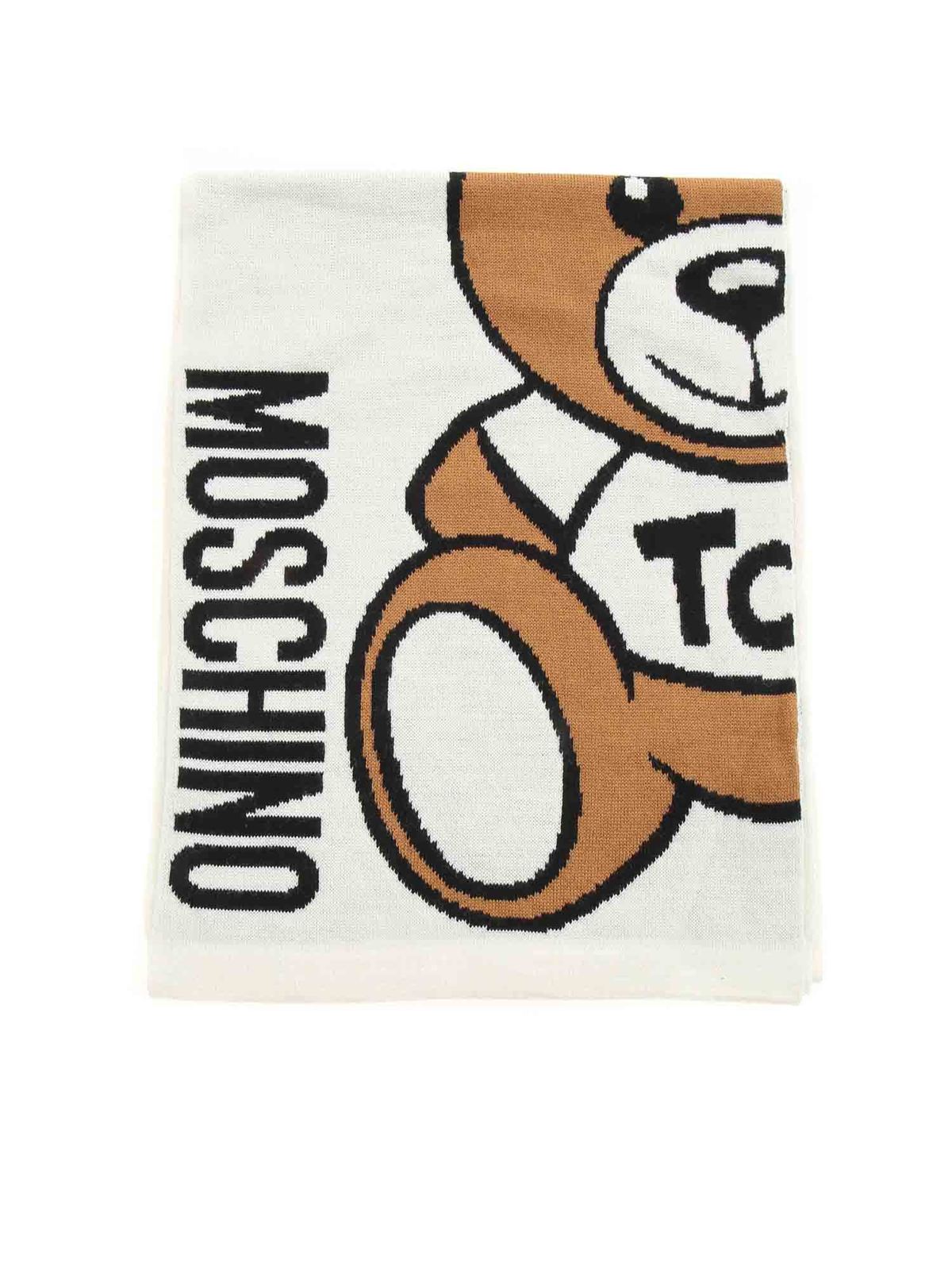Scarves Moschino - Teddy Bear logo scarf in white - 30673M2556002