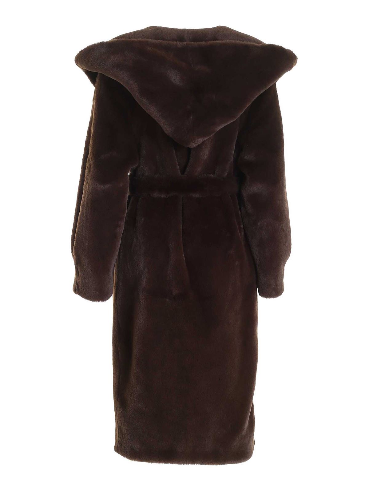 Fur & Shearling Coats P.A.R.O.S.H. - Long synthetic fur coat in brown ...