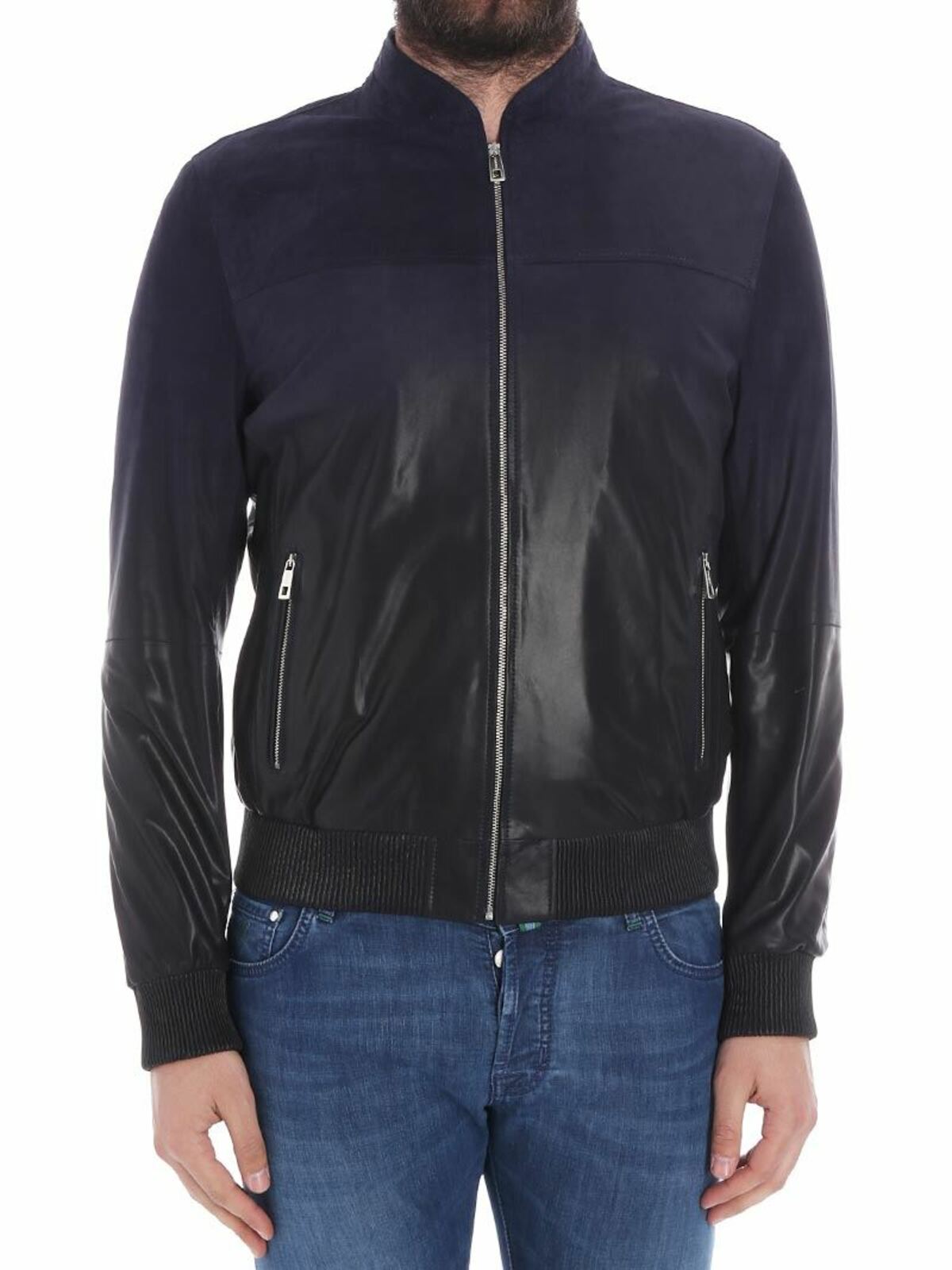 Leather jacket Karl Lagerfeld - Blue leather and suede jacket