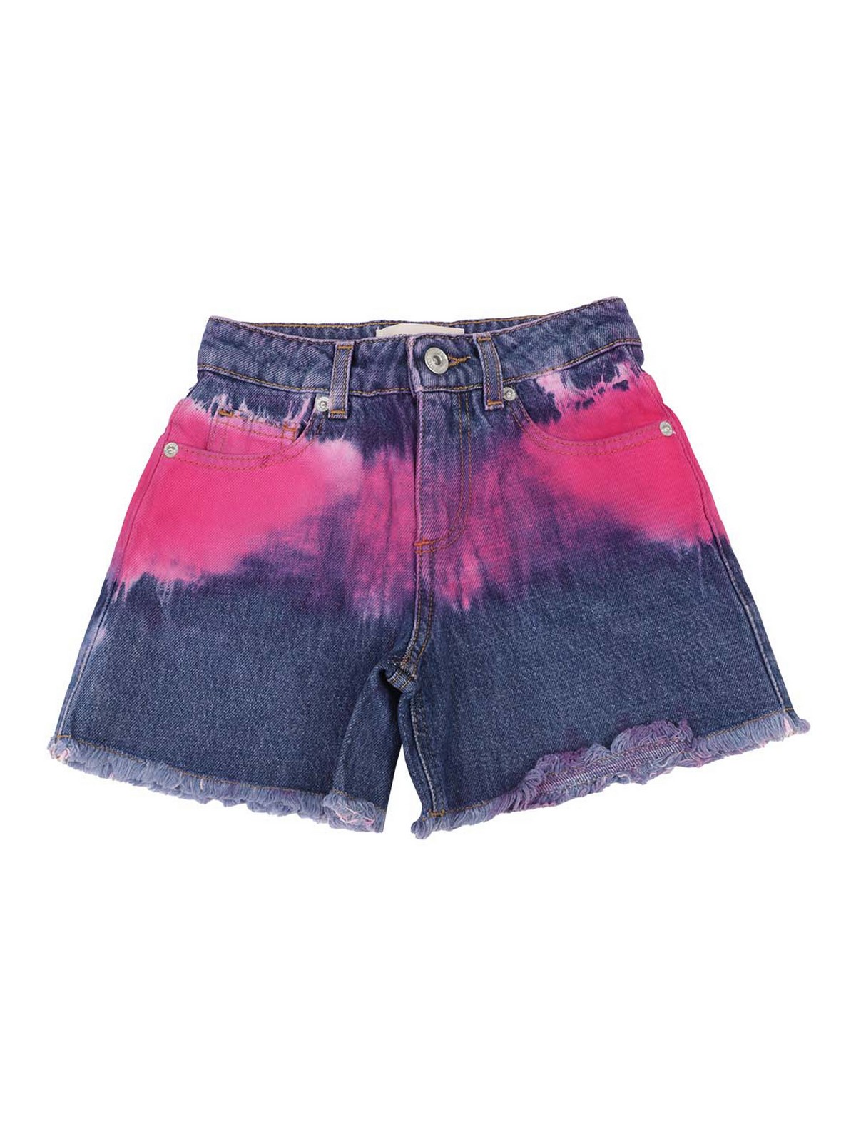 Alberta Ferretti Blue And Fuchsia Cotton-denim Shorts In Medium Wash
