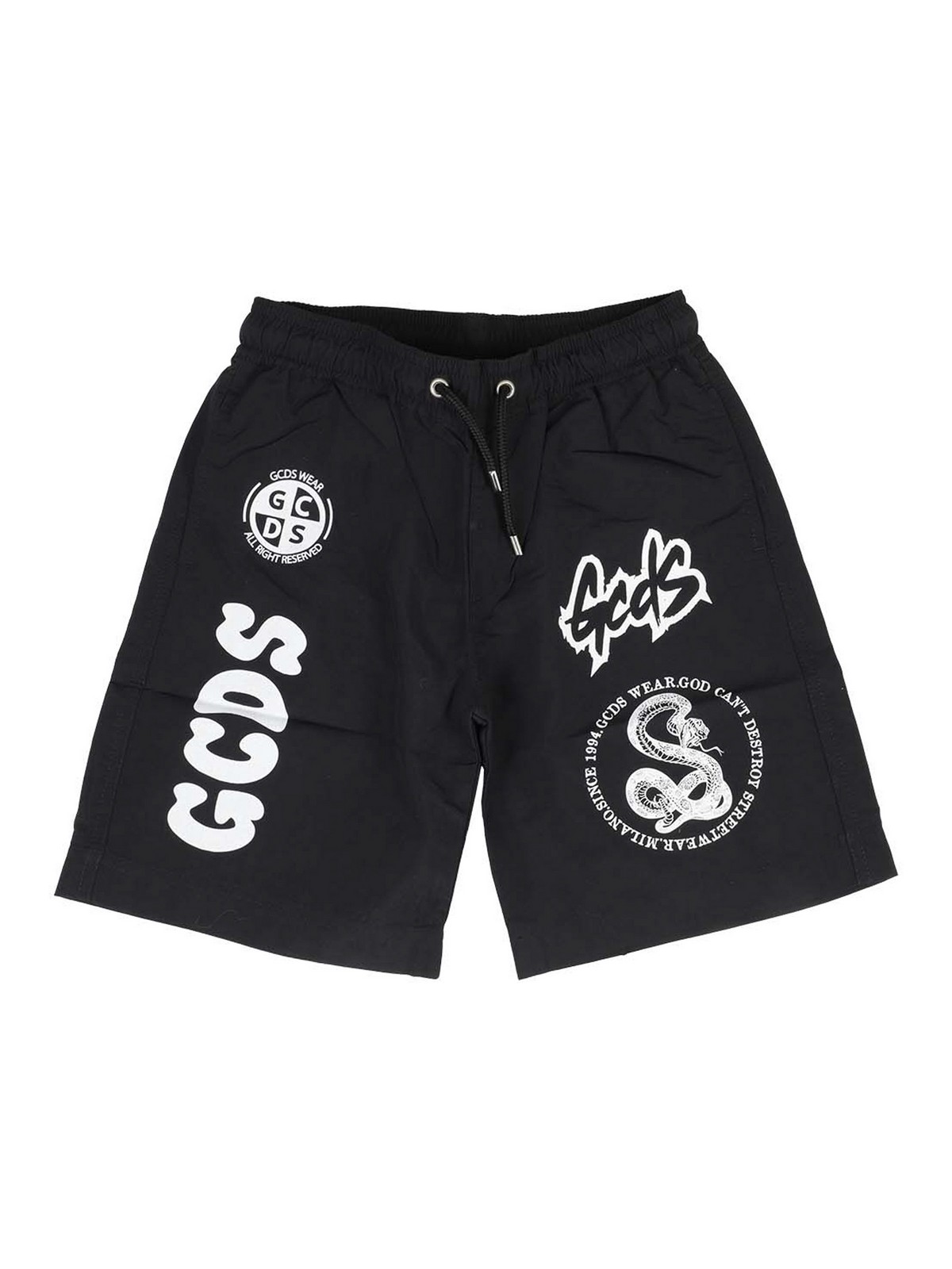 Gcds Logo Print Cotton Track Shorts In Black