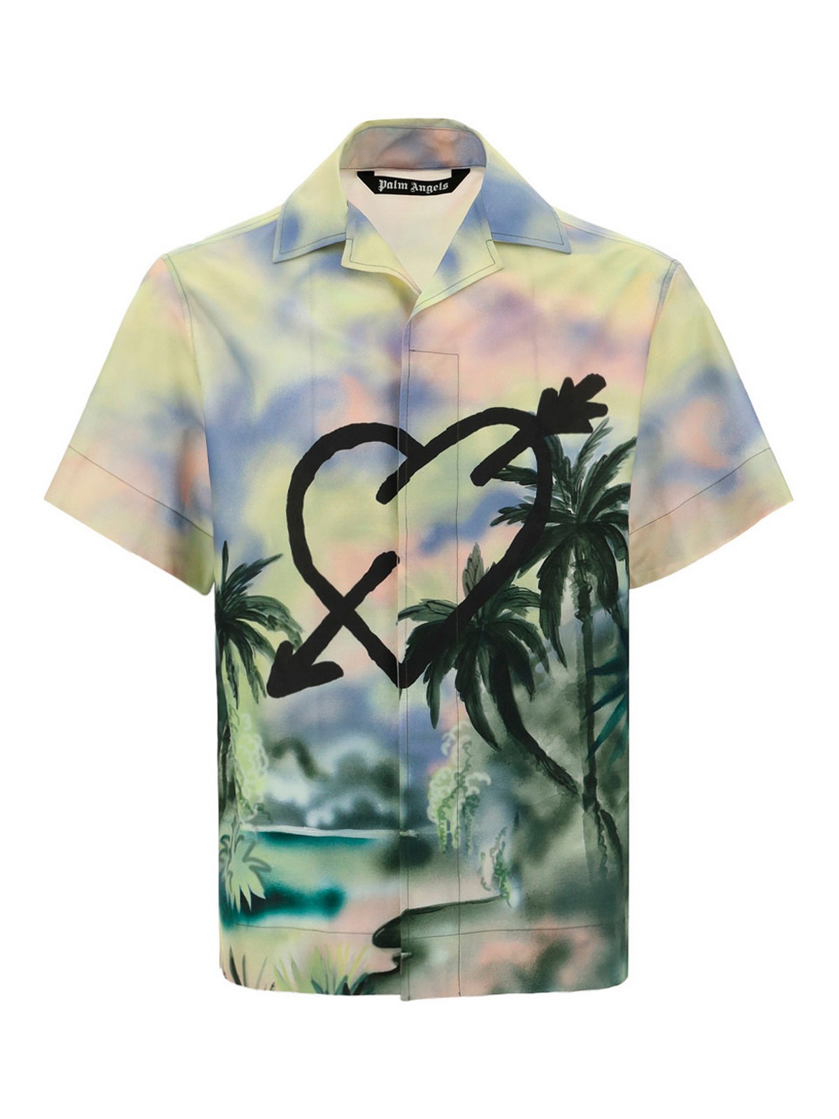 Palm Angels Printed Half Sleeved Shirt In Multicolor In Multicolour