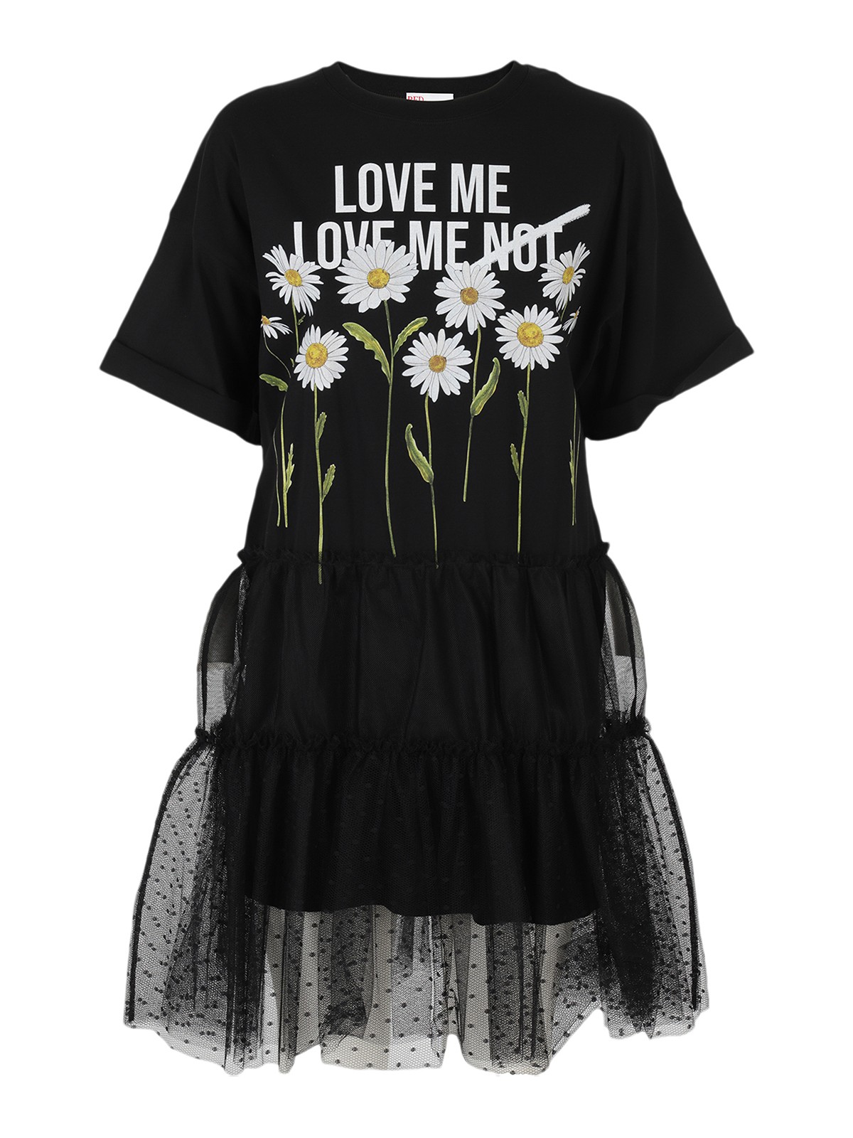 RED VALENTINO DAISY T-SHIRT DRESS WITH TULLE