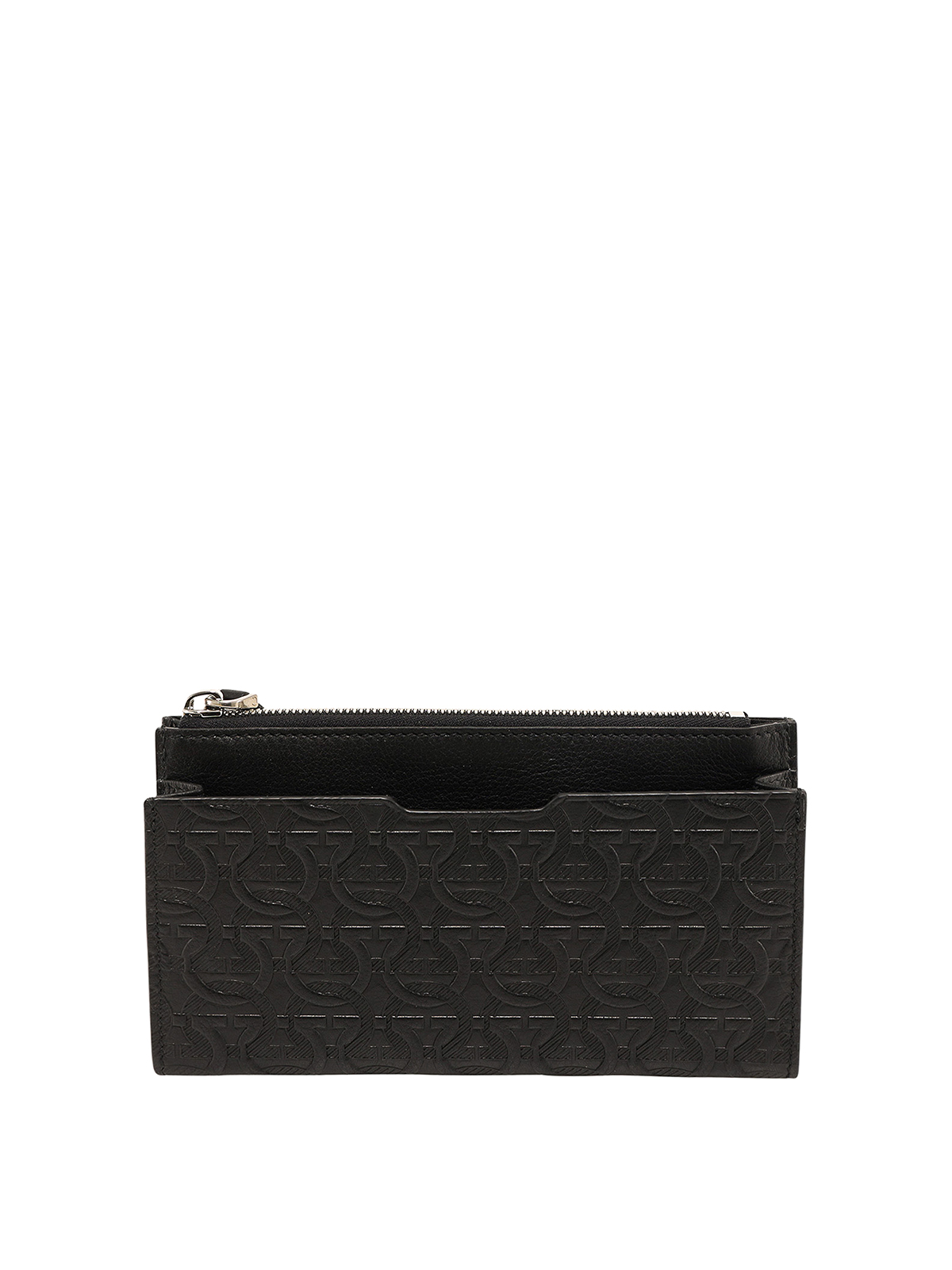 Ferragamo Gancini Pattern Leather Wallet In Black