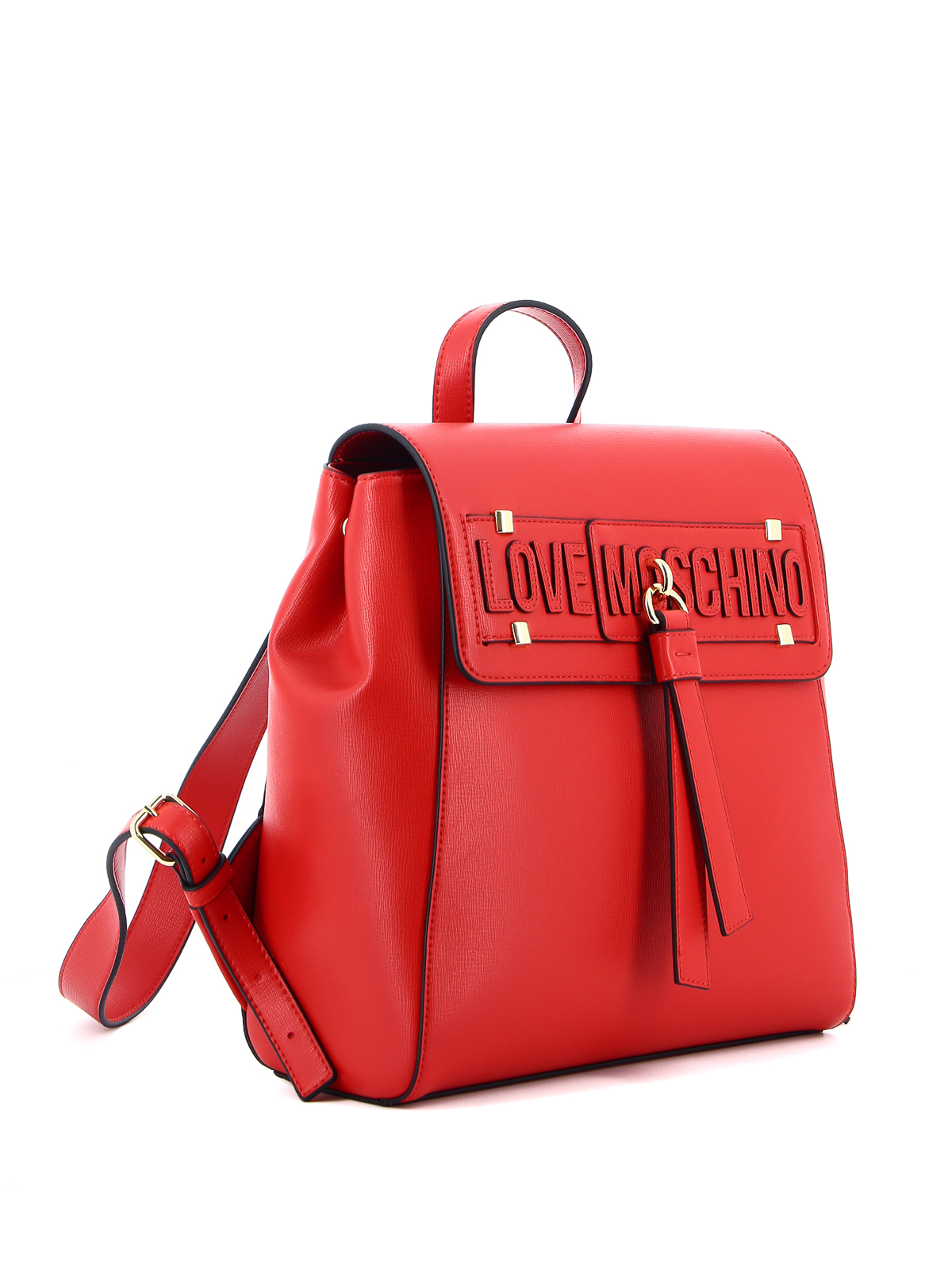 red faux leather backpack