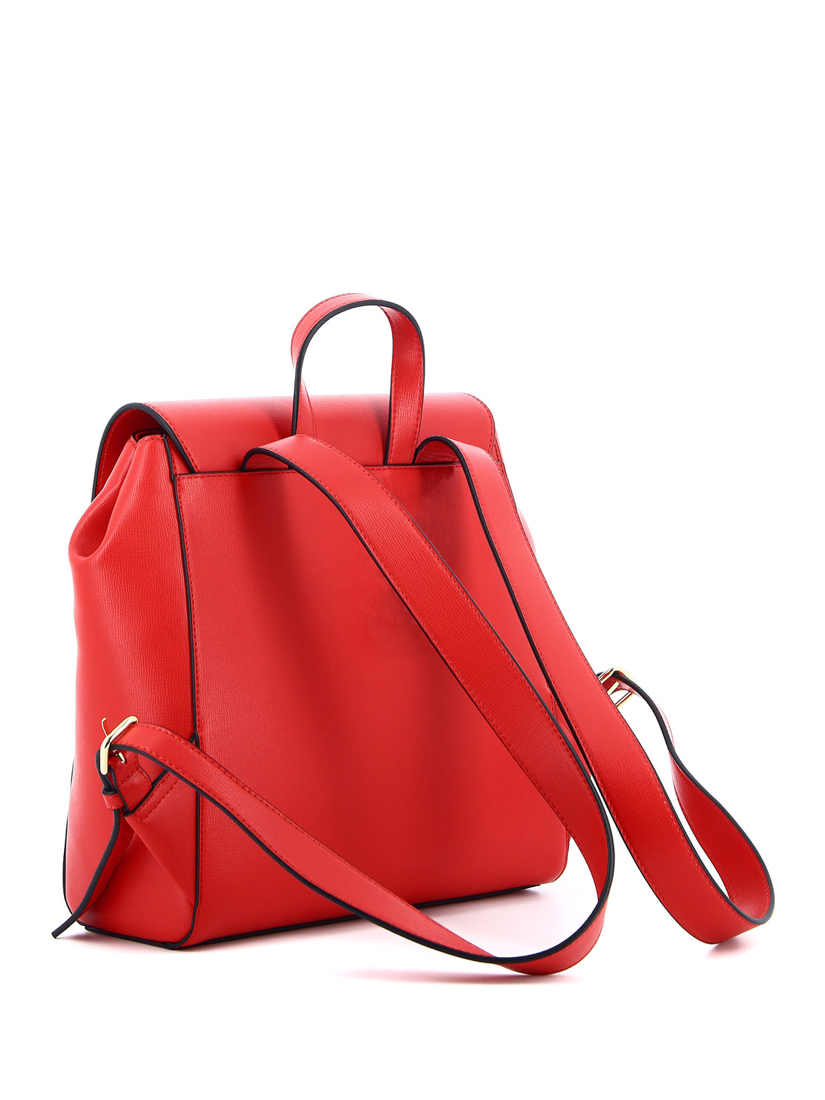 red faux leather backpack