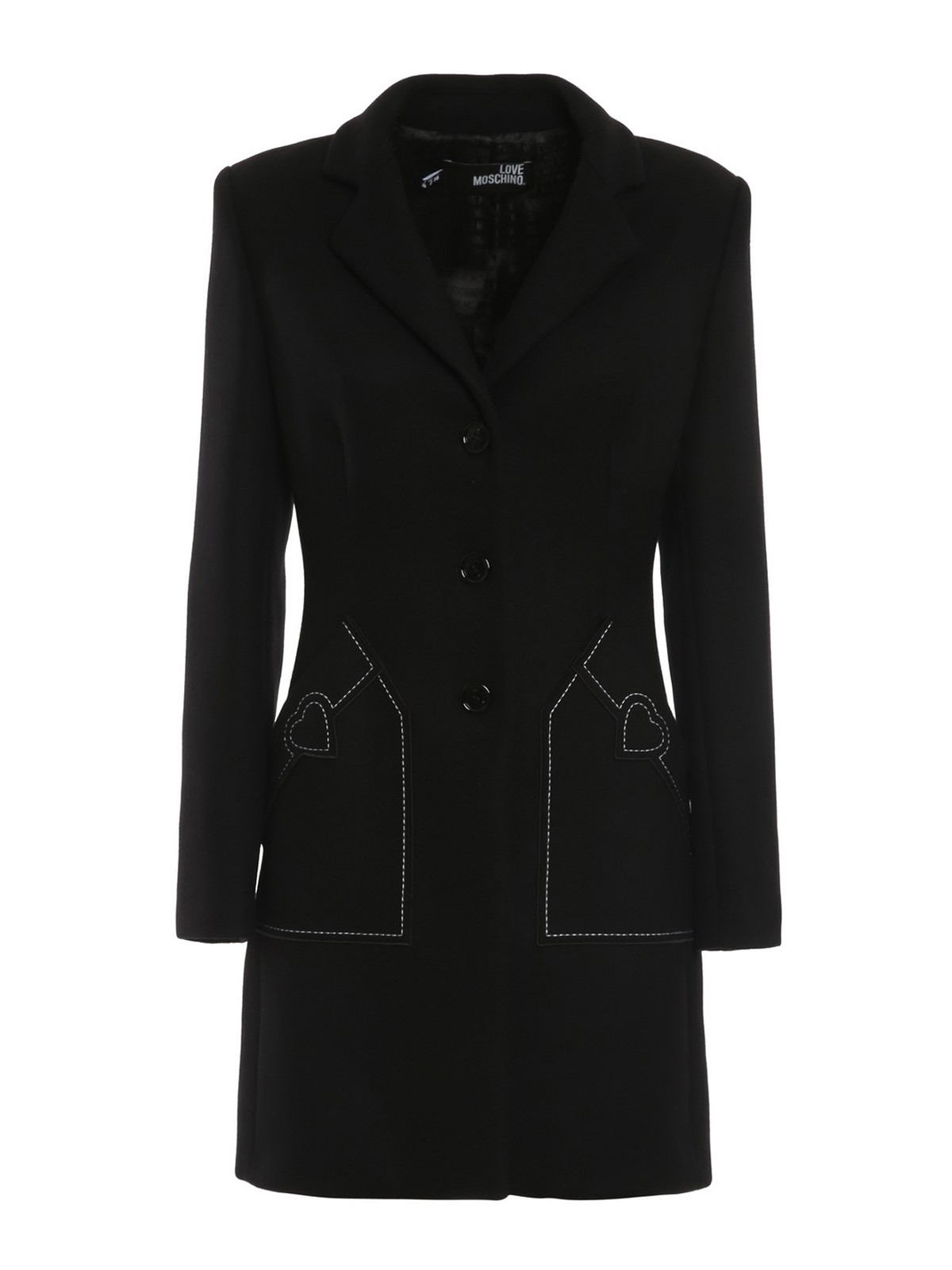 Short coats Love Moschino - Heart embroidered wool coat - WK51401T008AC74