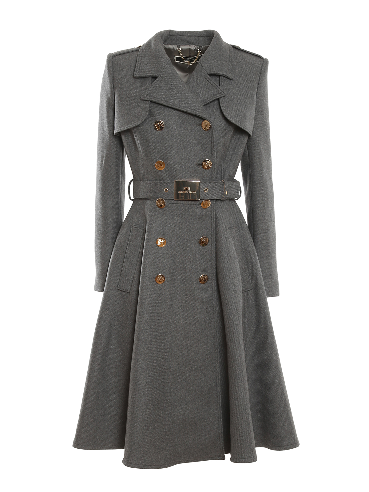 Knee length coats Elisabetta Franchi - Double breasted military coat ...