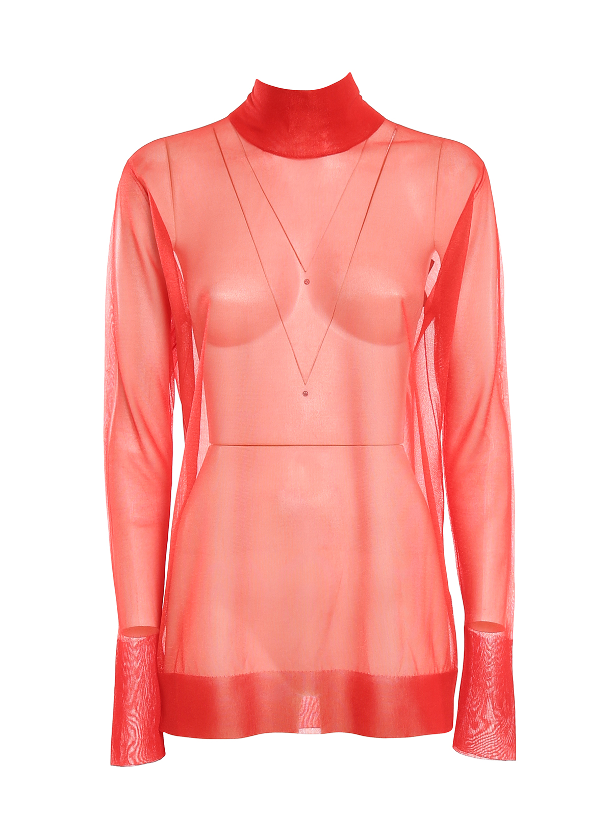 red sheer turtleneck