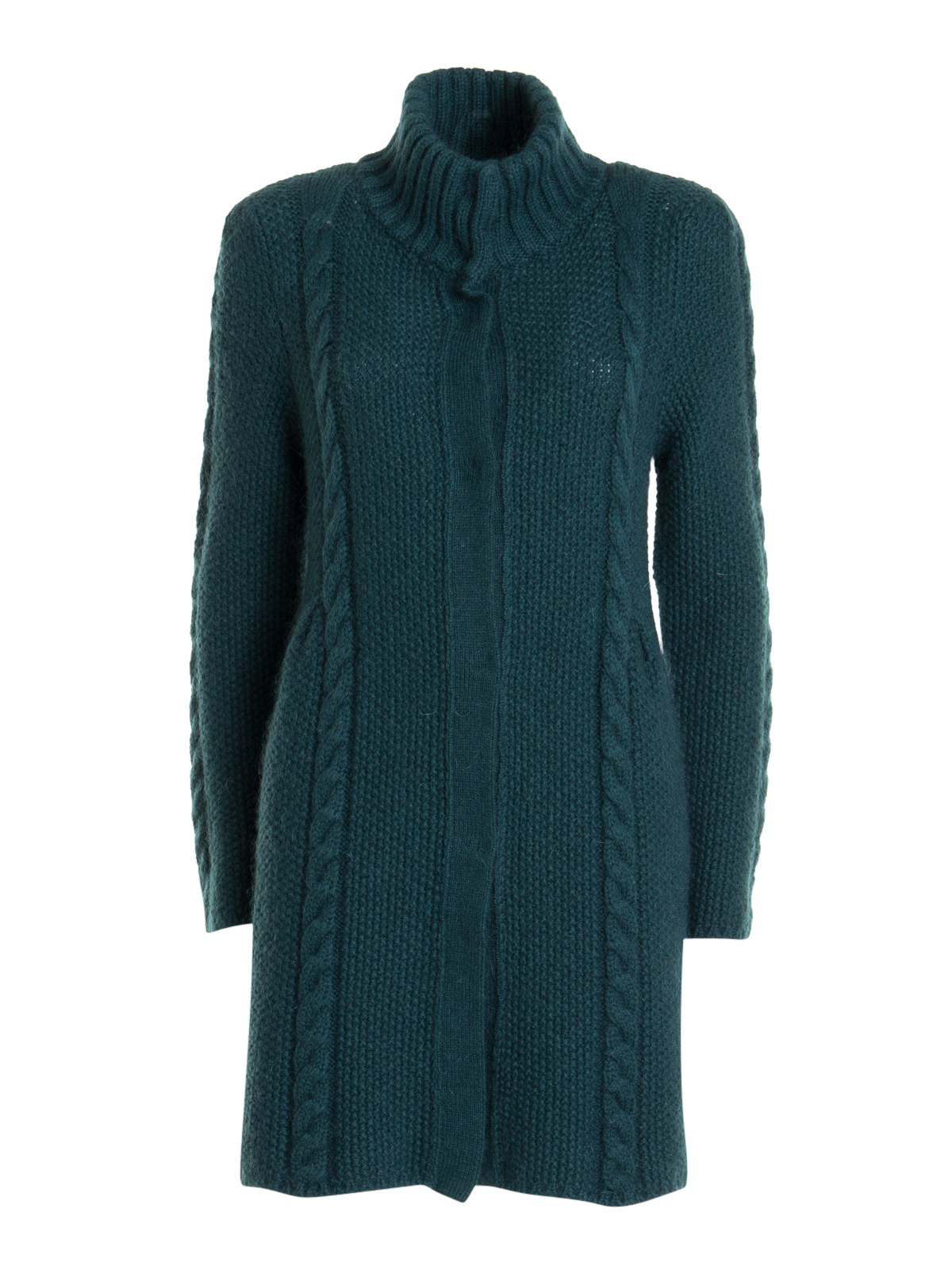 Blumarine Cable Knit Wool Blend Coat In Green | ModeSens
