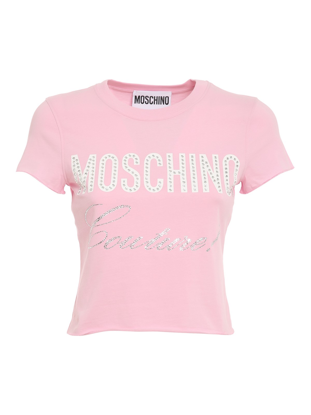 T-shirts Moschino - Rhinestone logo cropped T-shirt - 070755403224