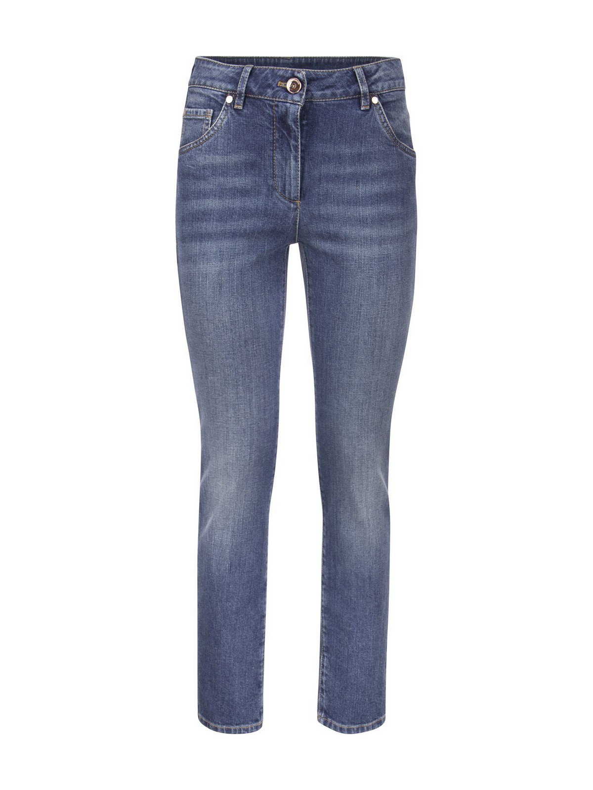 Straight leg jeans Brunello Cucinelli - Denim jeans with shiny leather ...