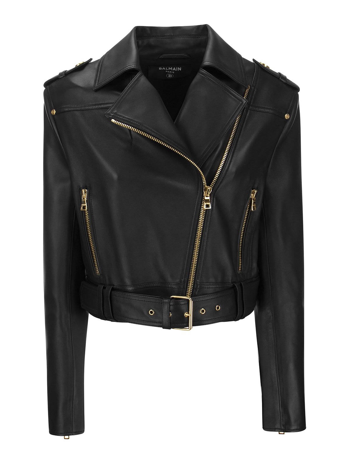 Leather jacket Balmain - Napa leather cropped biker jacket ...
