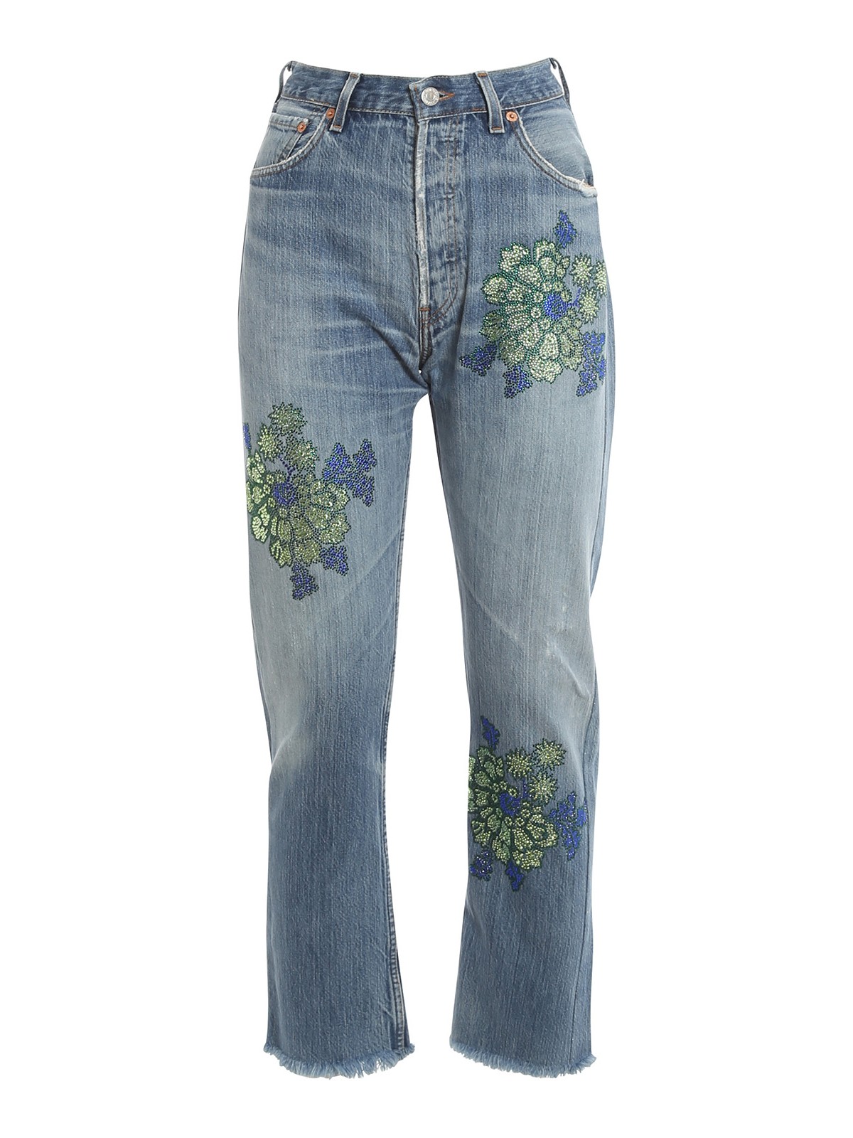 Jeans dritti, a sigaretta Liberty Doll - Jeans con fiori in strass -  LO13FIOREBLU