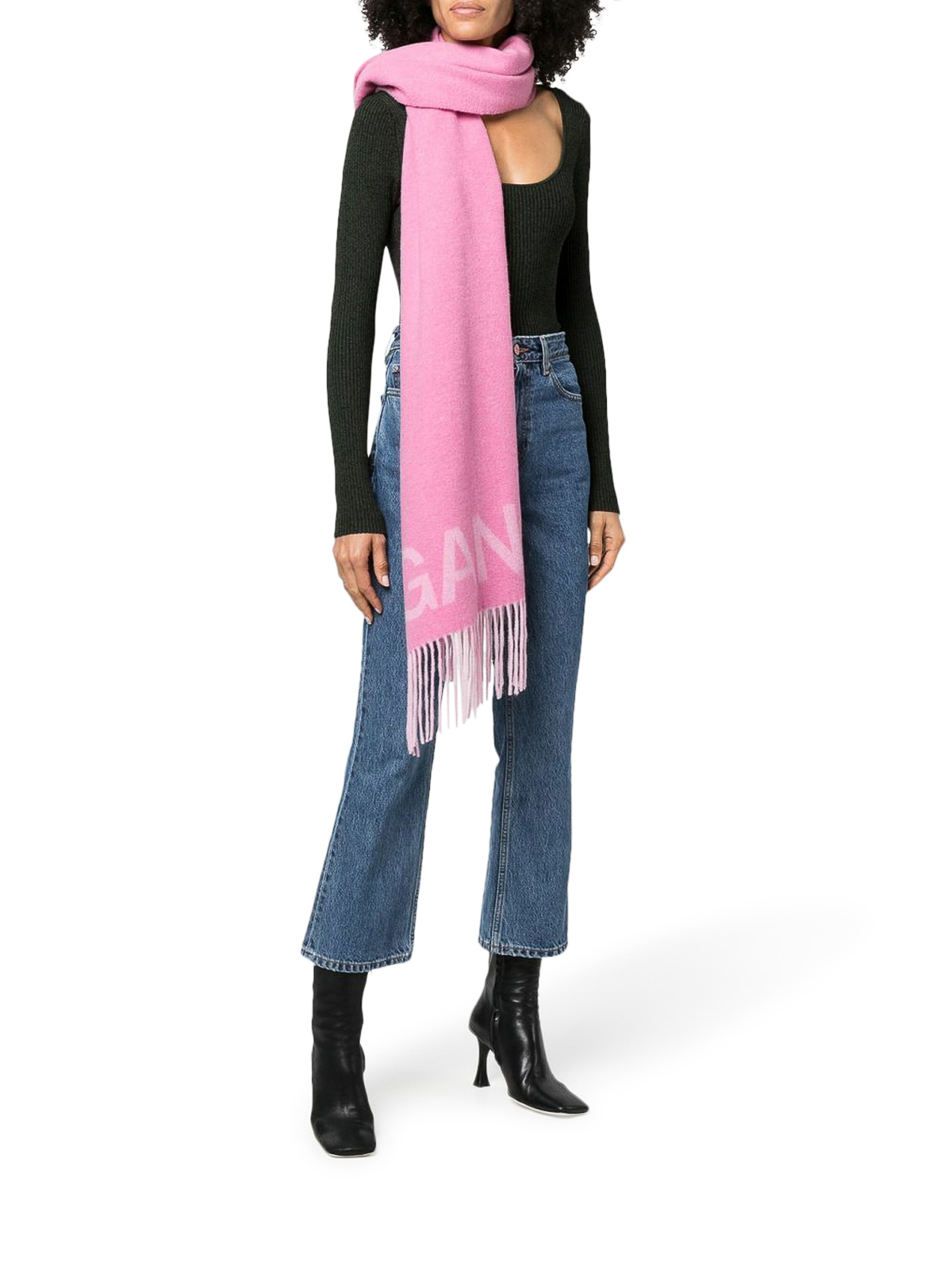 Scarves Ganni - Wool blend fringed scarf - A4159394 | Shop online at iKRIX