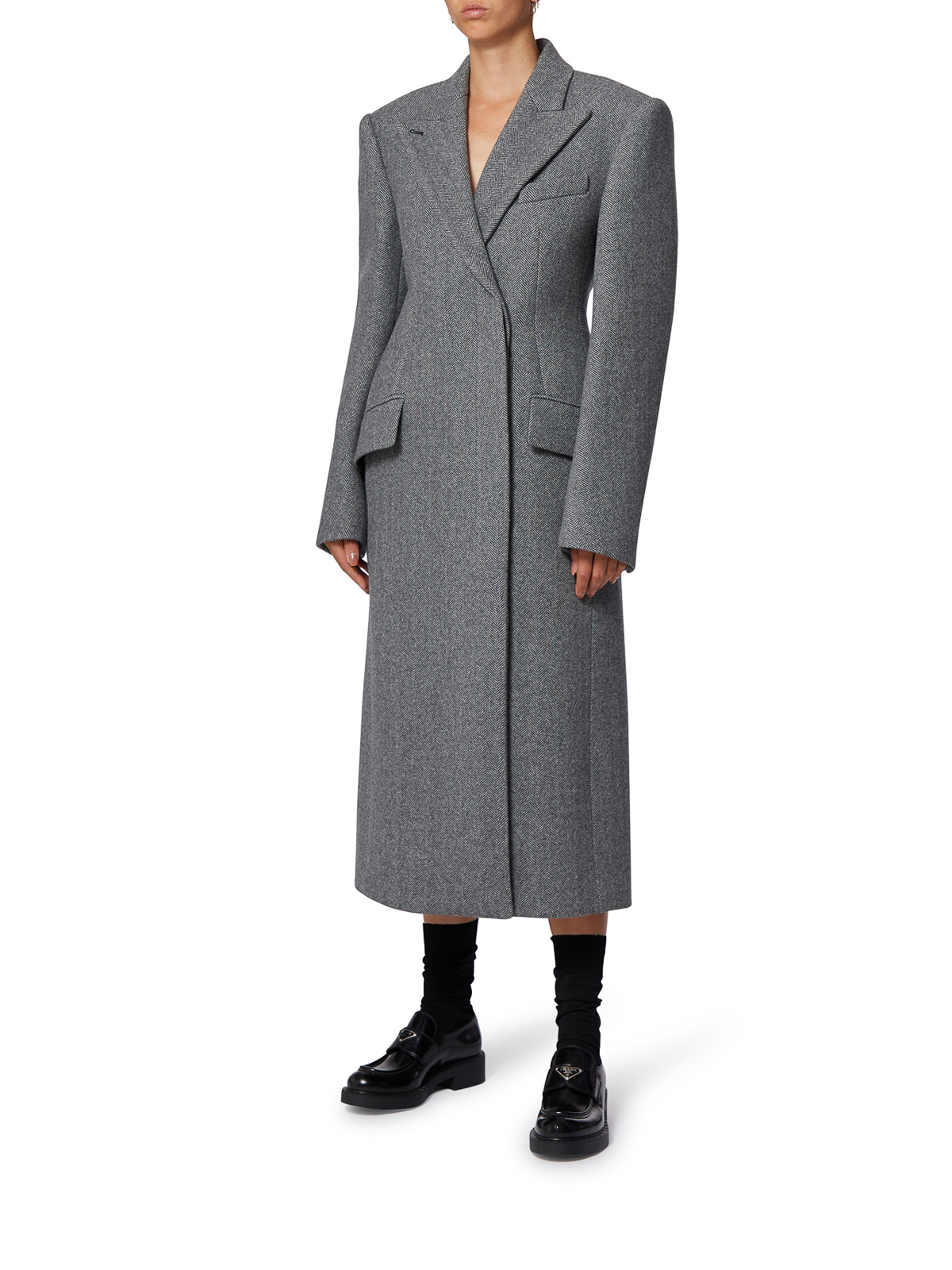 Sportmax Wool Fetta Coat in Black Grey Womens Coats Sportmax Coats 