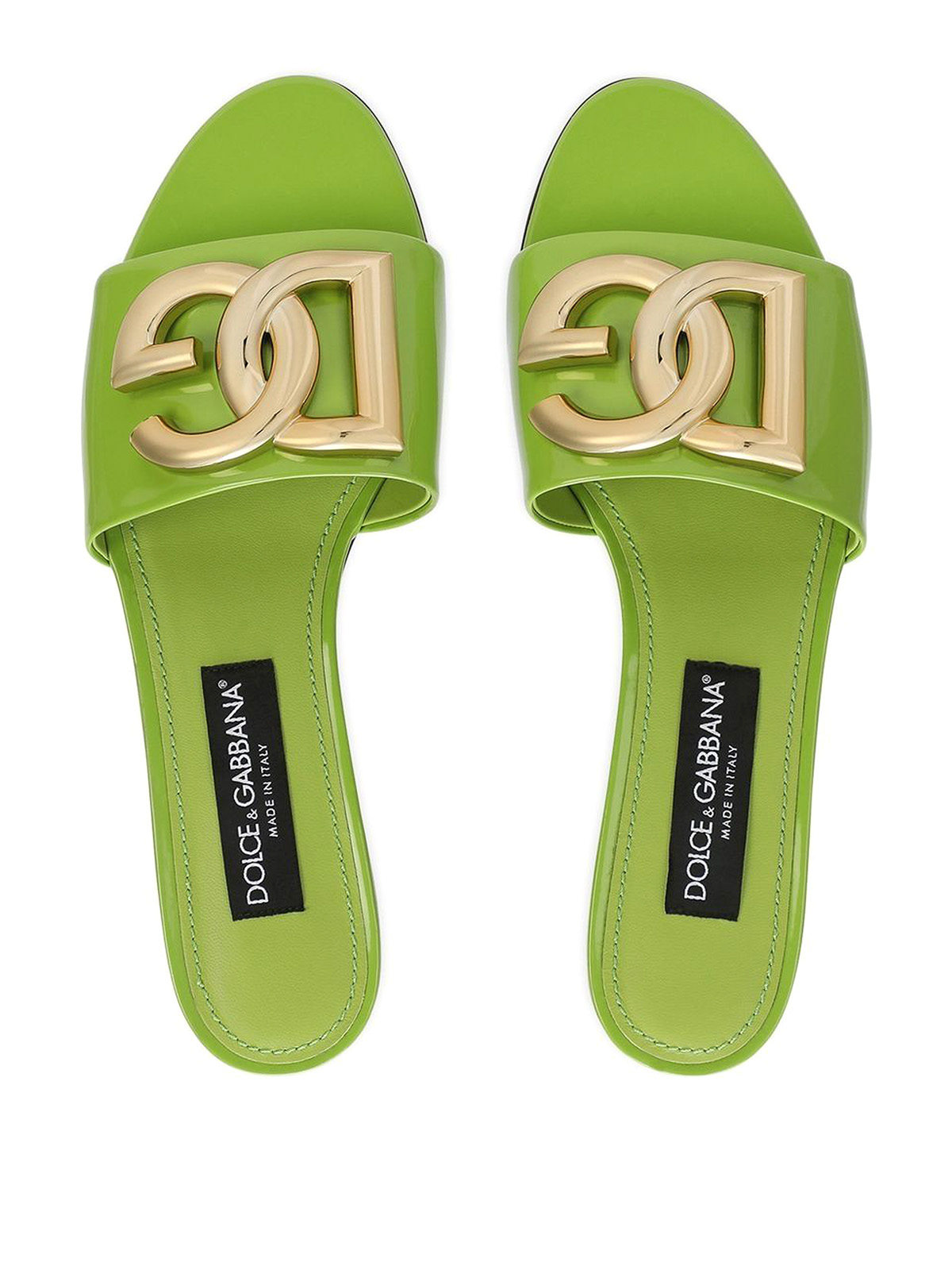 Sandals Dolce & Gabbana - Logo-plaque leather slides - CQ0455A10378B648