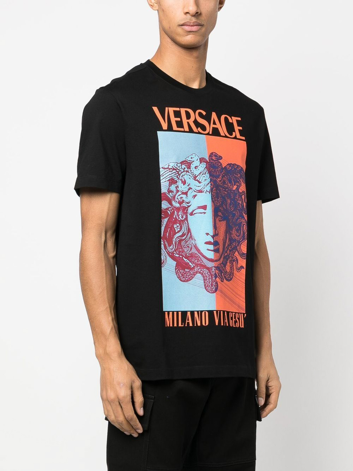 Versace Medusa Crystal Stud Embellished Cotton T Shirt In Black For Men ...