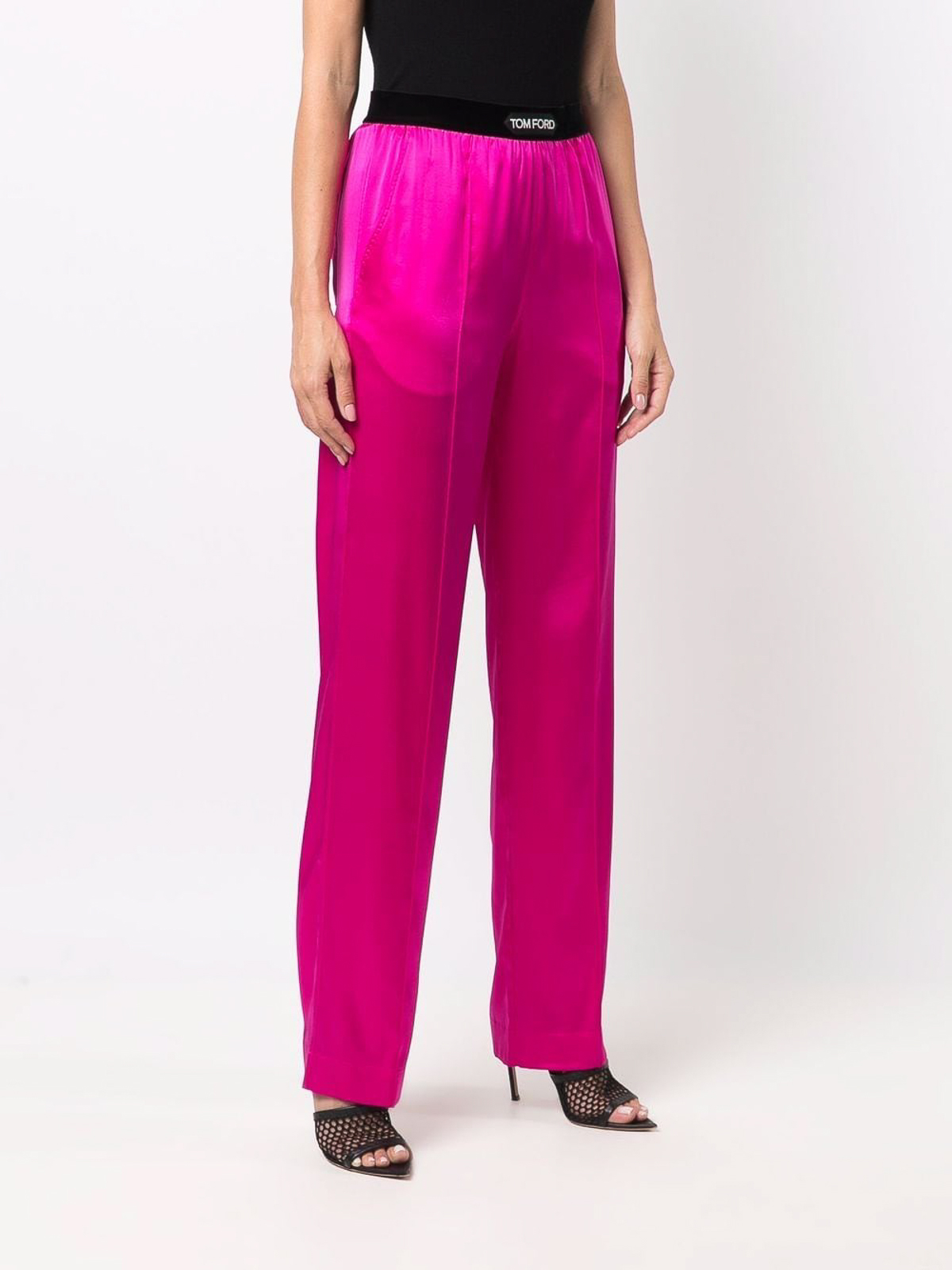 Casual trousers Tom Ford - Silk-blend logo-patch straight-leg pants -  PAW397FAX881DP750