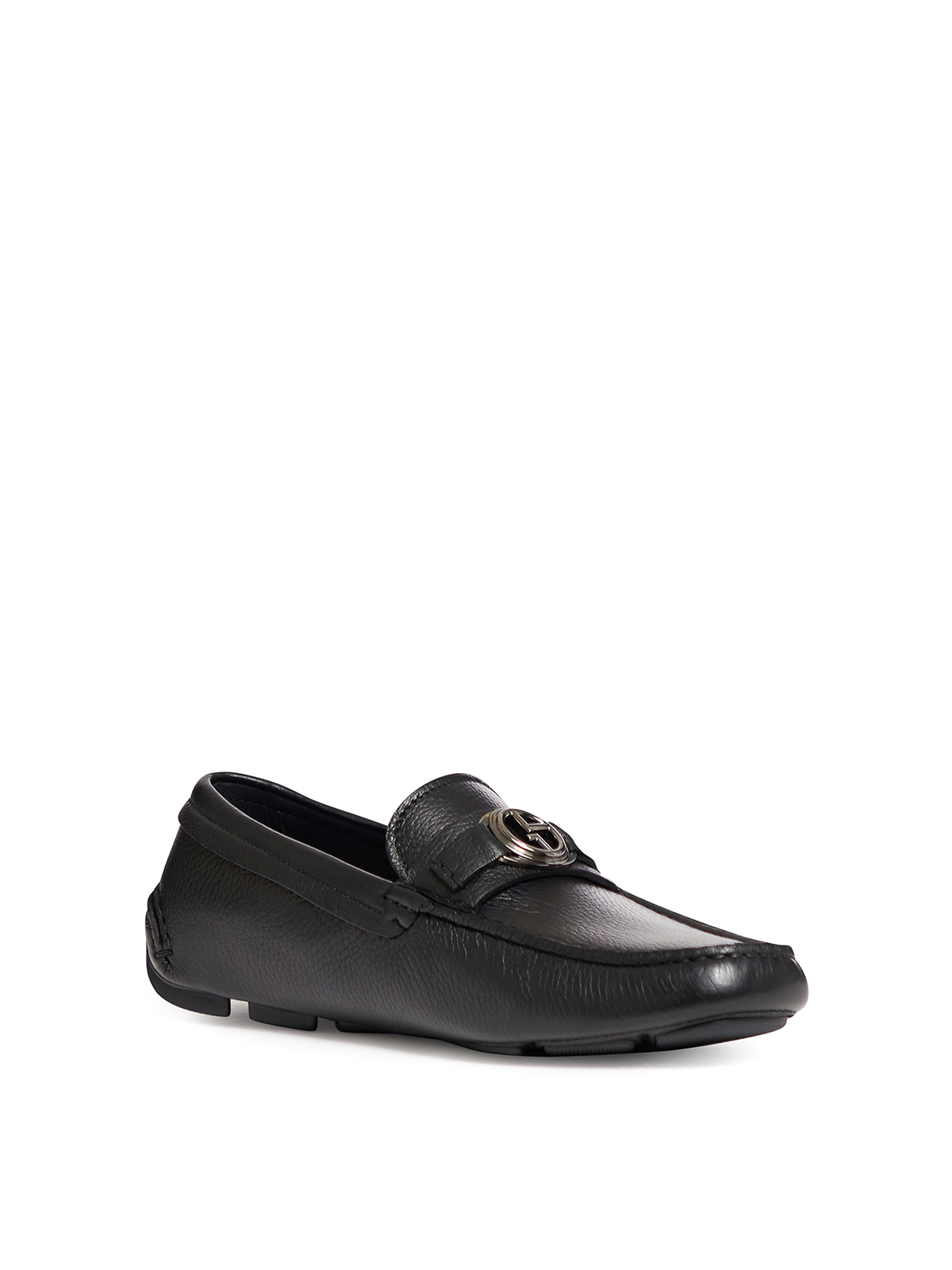 Ontevreden Jet ei Loafers & Slippers Giorgio Armani - Hammered leather loafers with logo  plaque - X2B123XF22400002
