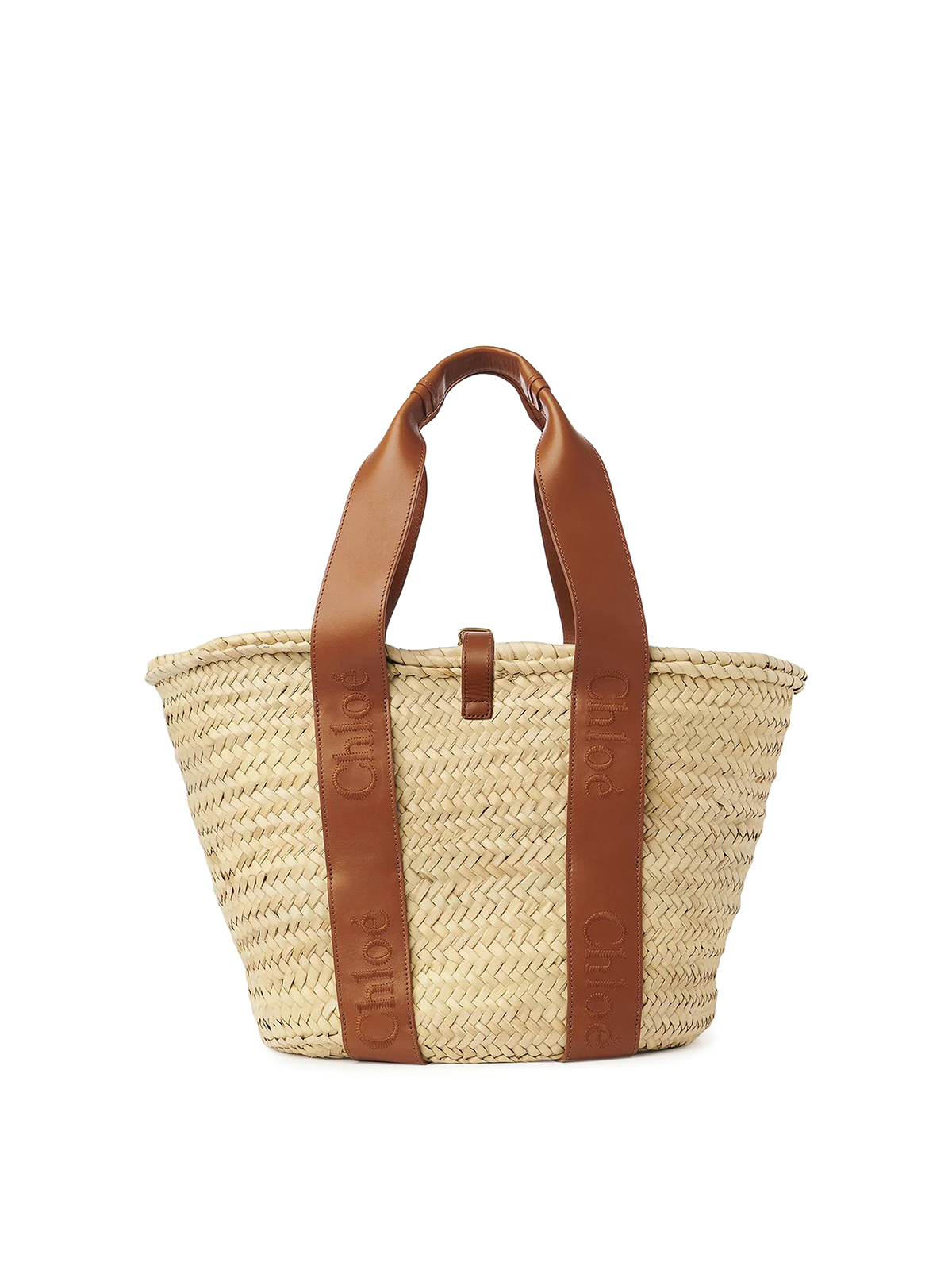Totes bags Chloe' - Straw bag with leather handles and logo ...