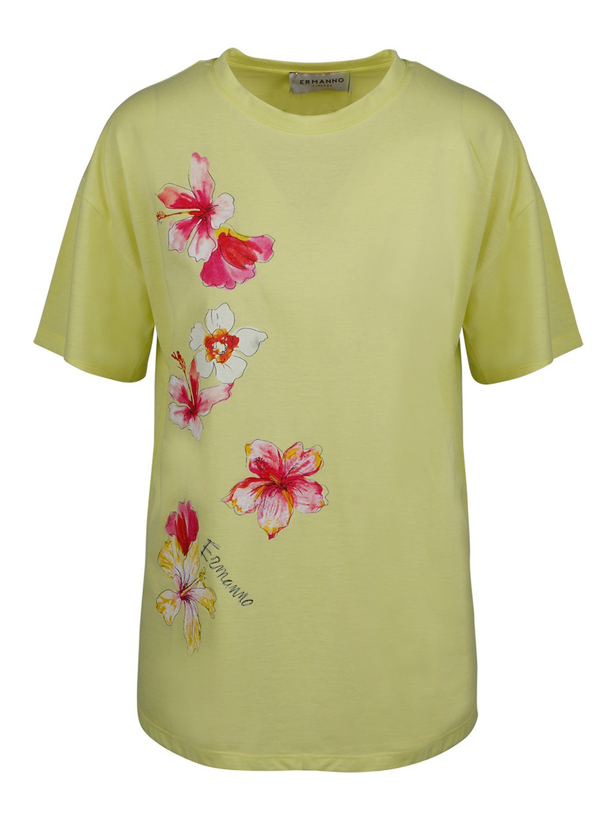 Solid color T-shirt with flower print