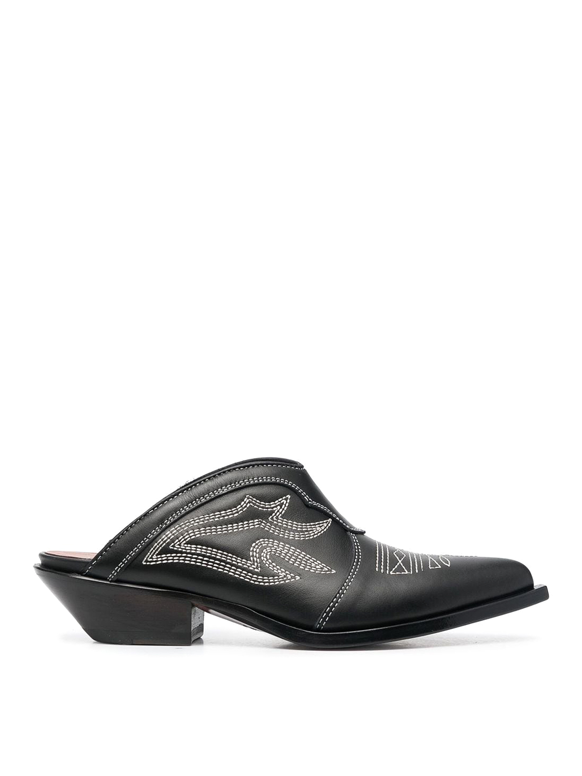 Mules shoes SONORA - Tulum leather cowboy mules - TULUMCALFBLACK