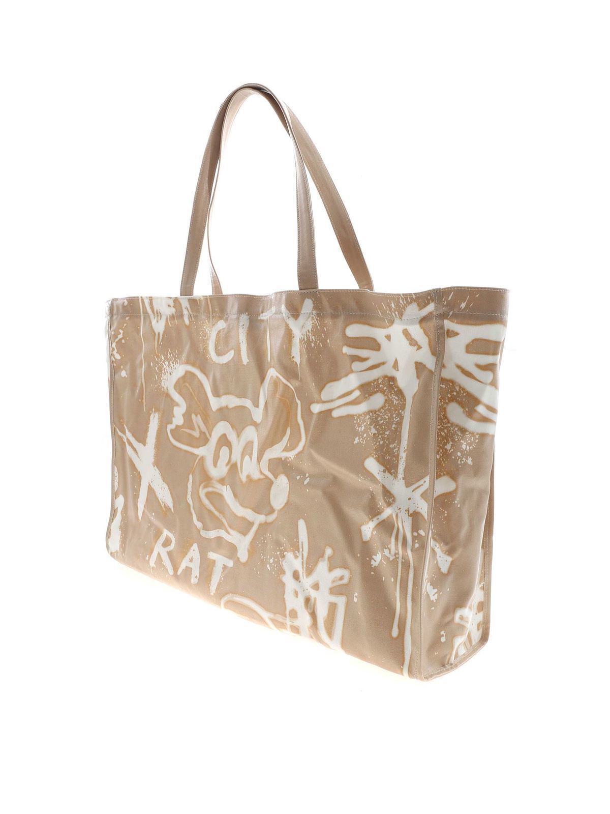 Totes bags Acne Studios Graffiti shopping bag in beige C10080ECRUBEIGE
