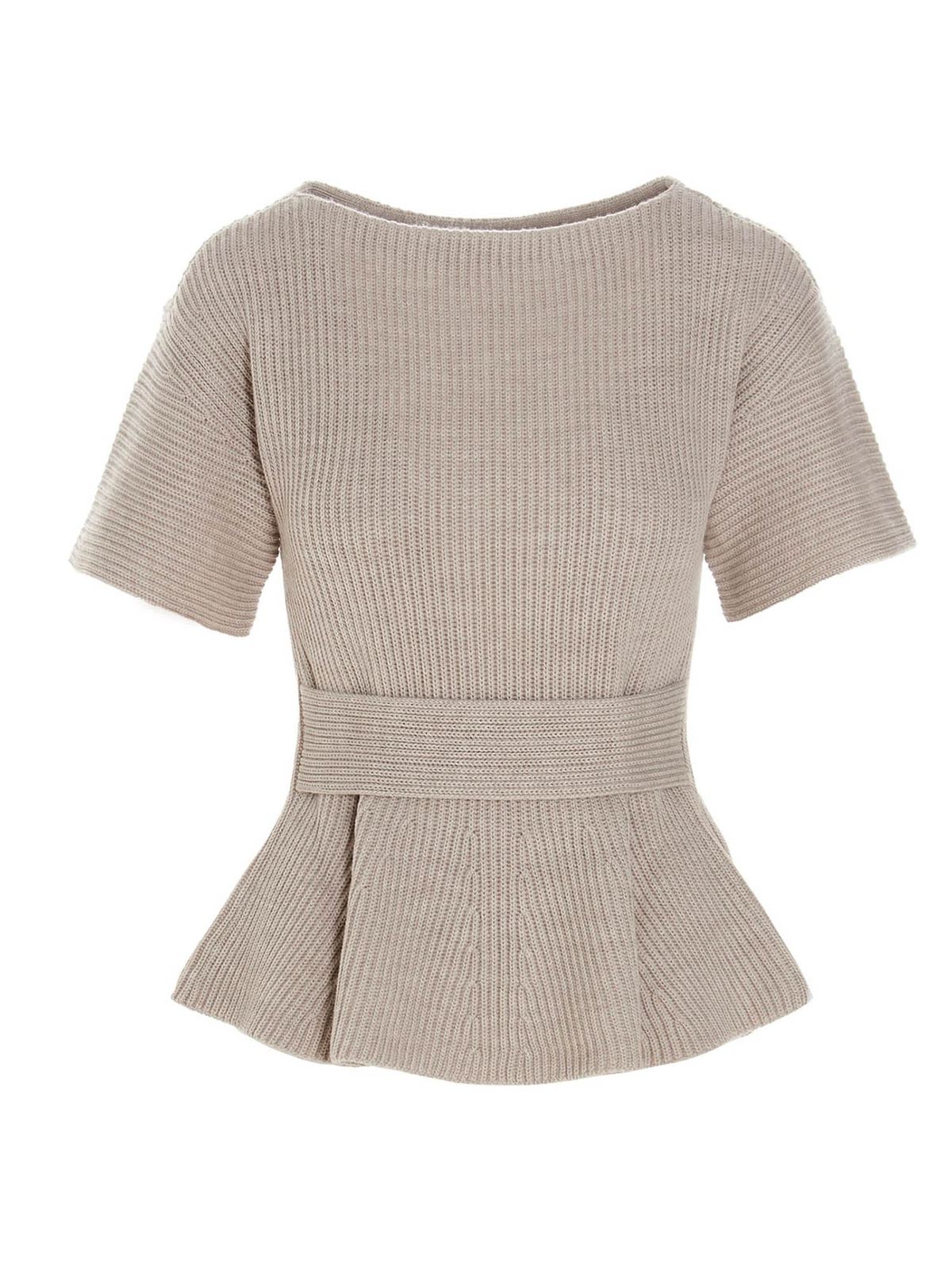 AGNONA FLARED KNITTED TOP IN SAND COLOR