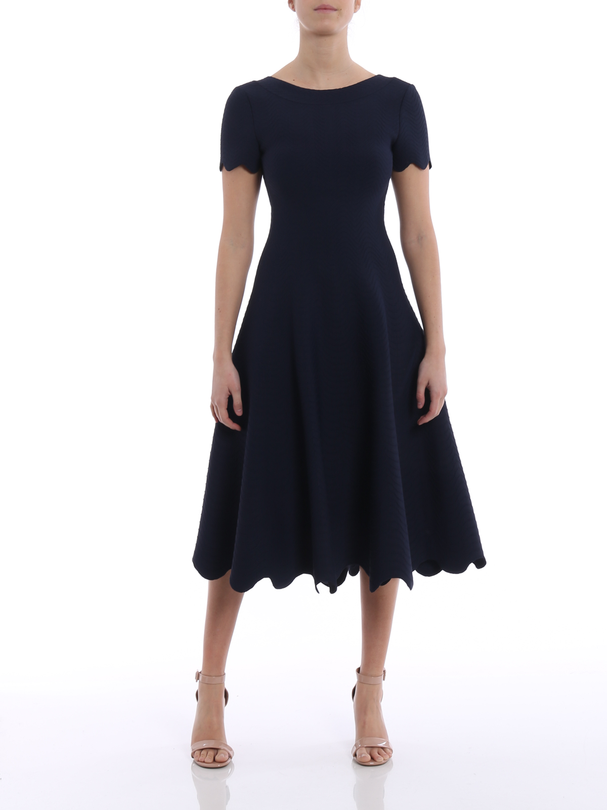 scalloped midi dress