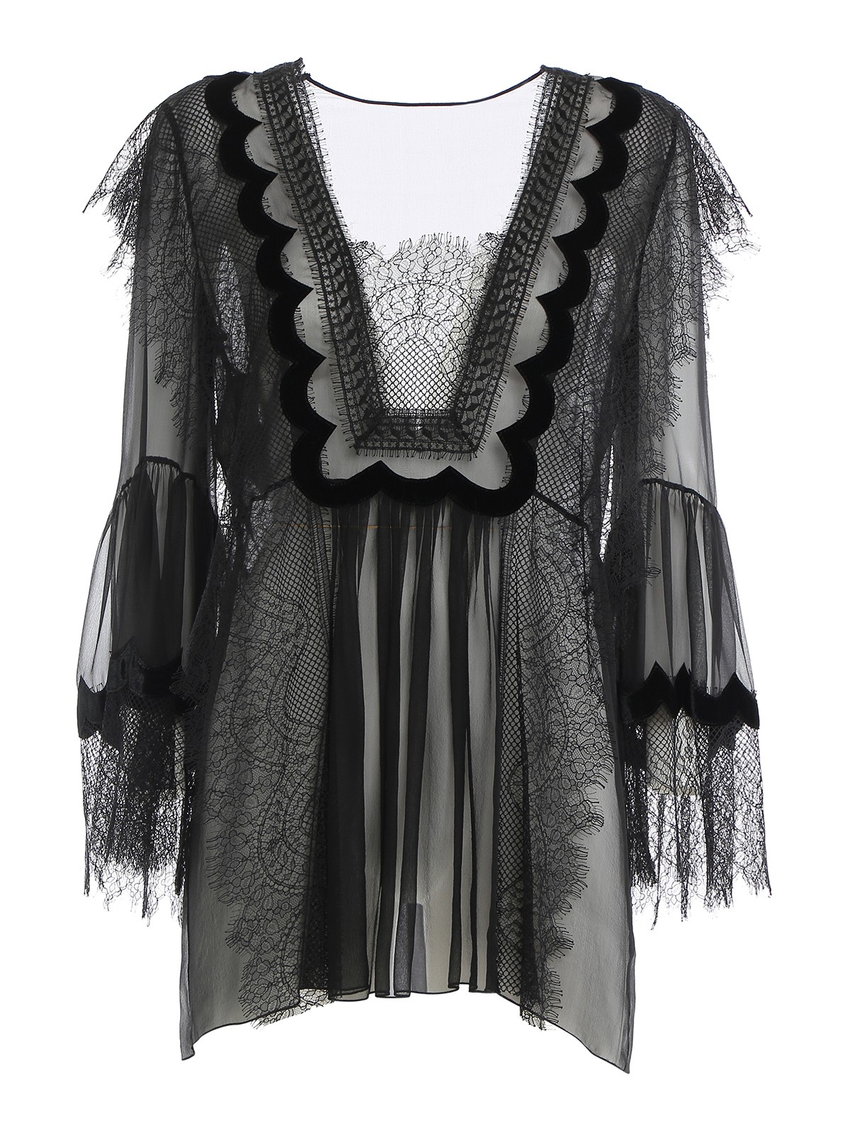 Alberta Ferretti - Crêpe silk and lace blouse - blouses - 020416140555