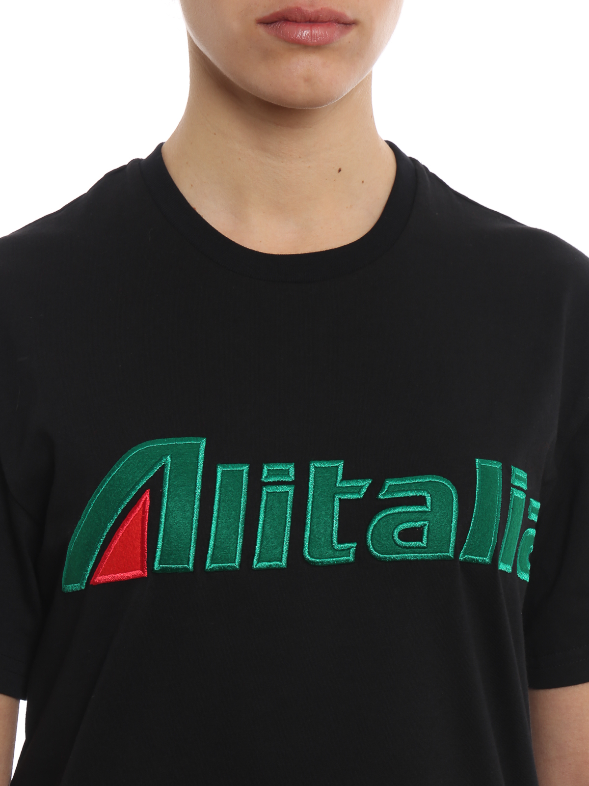 Andre steder cirkulære velsignelse T-shirts Alberta Ferretti - Alitalia embroidery logo black T-shirt -  J070116720555