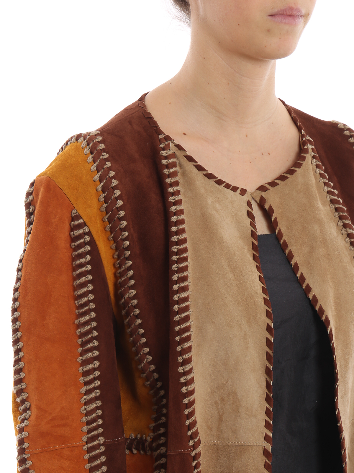Alberta Ferretti Brown ethnic frayed leather jacket Alberta Ferretti Brown ethnic frayed leather jacket