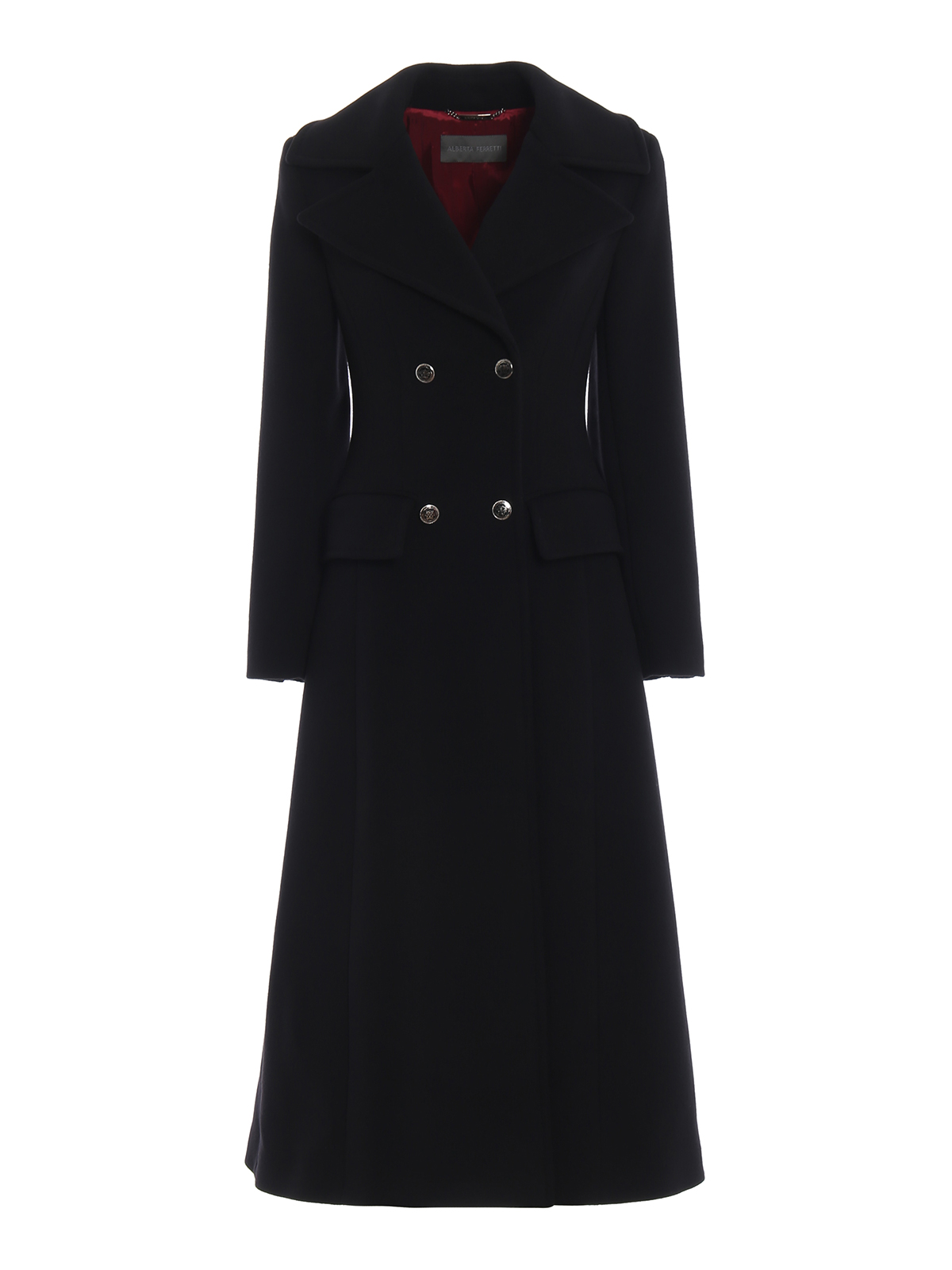 Long coats Alberta Ferretti - Wool cloth double-breasted fitted coat ...