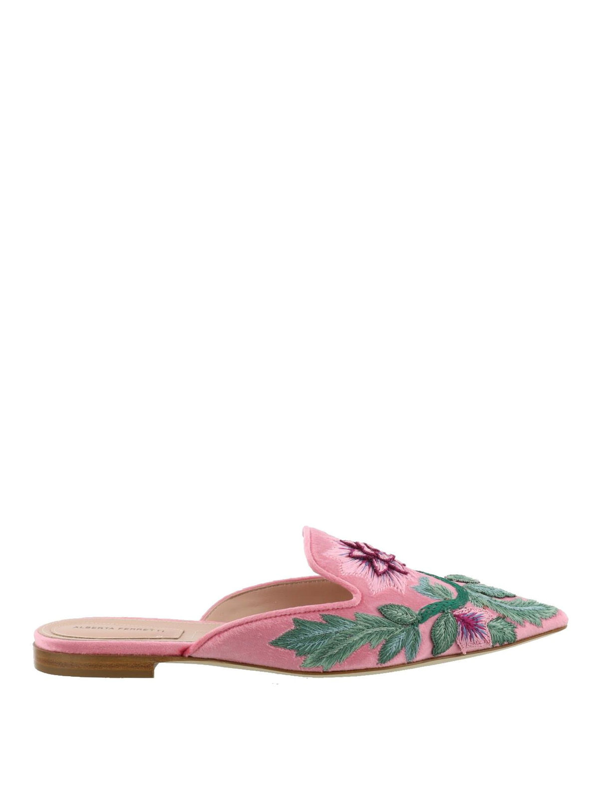 Mia embroidered pink velvet mules 