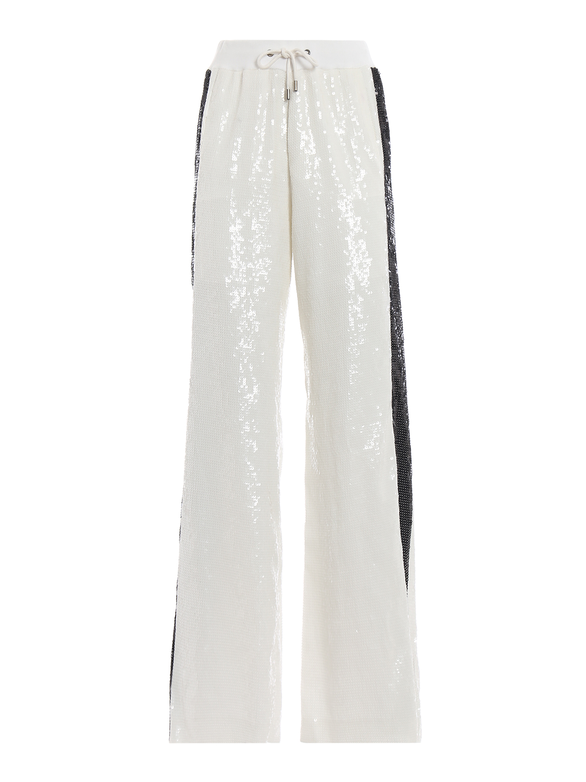 sequin embroidery white trousers 