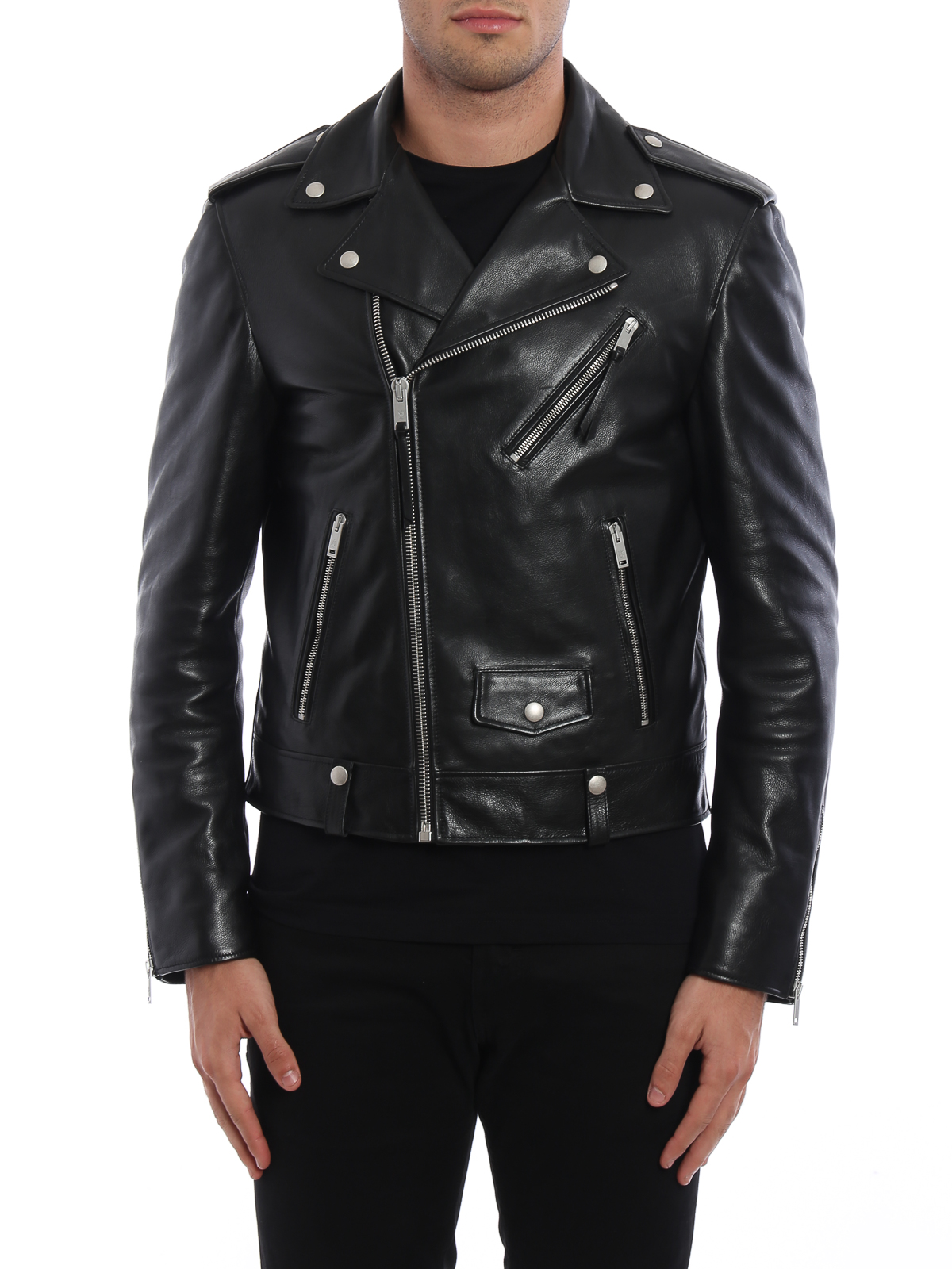 Leather jacket Alexander Mcqueen - Shiny calf leather biker jacket ...