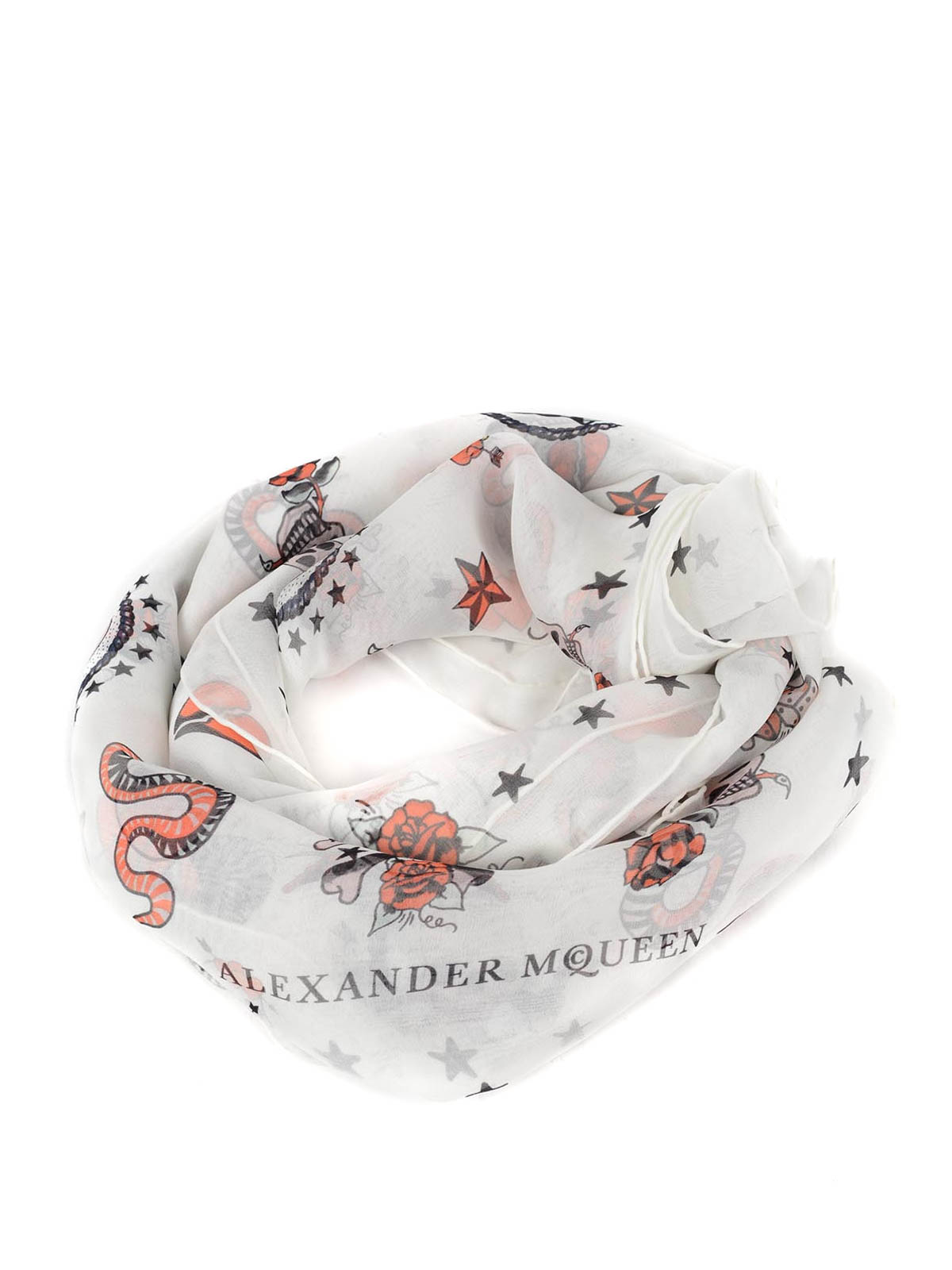 Scarves Alexander Mcqueen - Tattoo print silk foulard - 4149383010Q9260