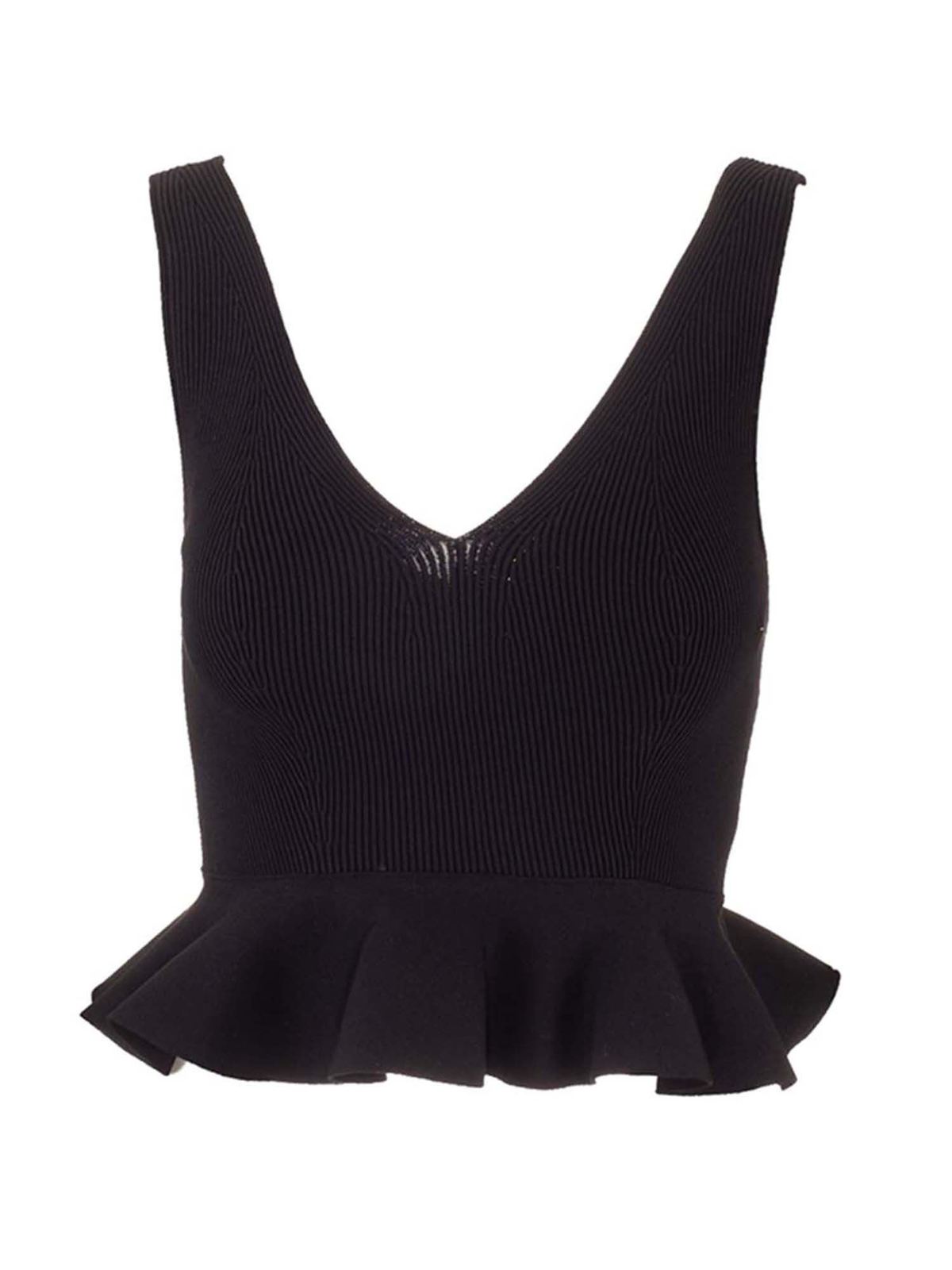 Womens Clothing Tops Short-sleeve tops Alexander McQueen Peplum Overlay Top in Black 